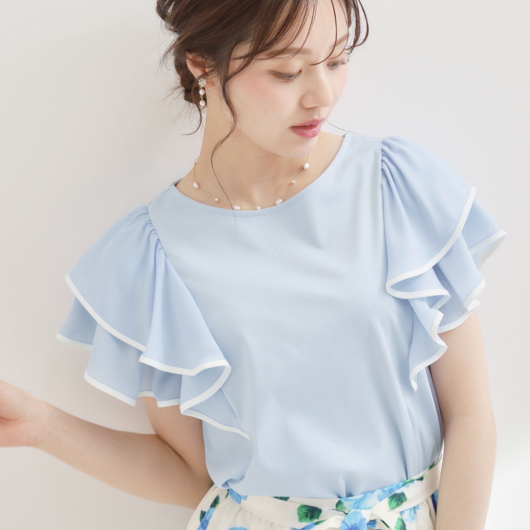 Couture broach「【接触冷感・UVカット・洗える】ラッフル フレアスリーブ トップス」|Tシャツ・カットソー|