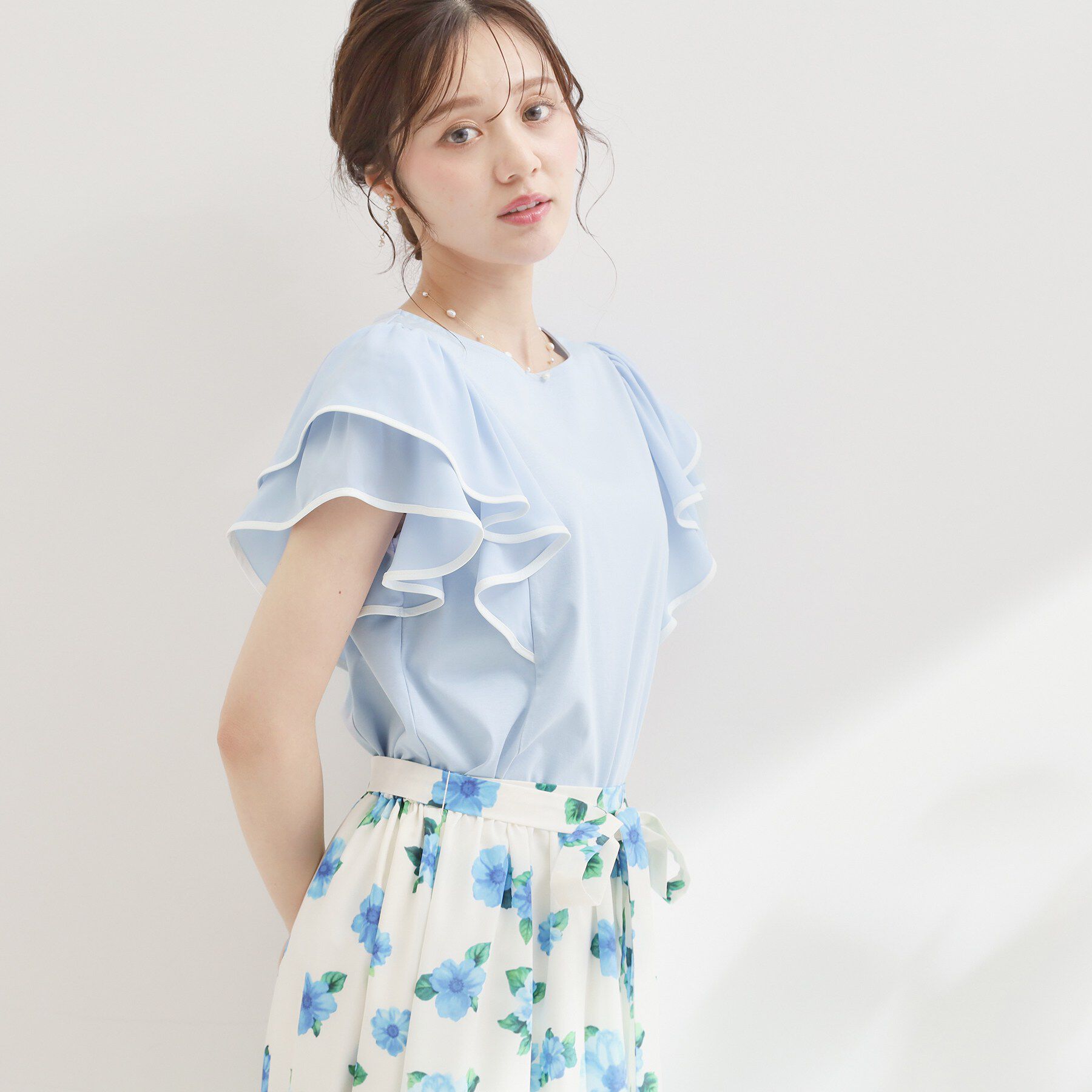 Couture broach「【接触冷感・UVカット・洗える】ラッフル フレアスリーブ トップス」|Tシャツ・カットソー|