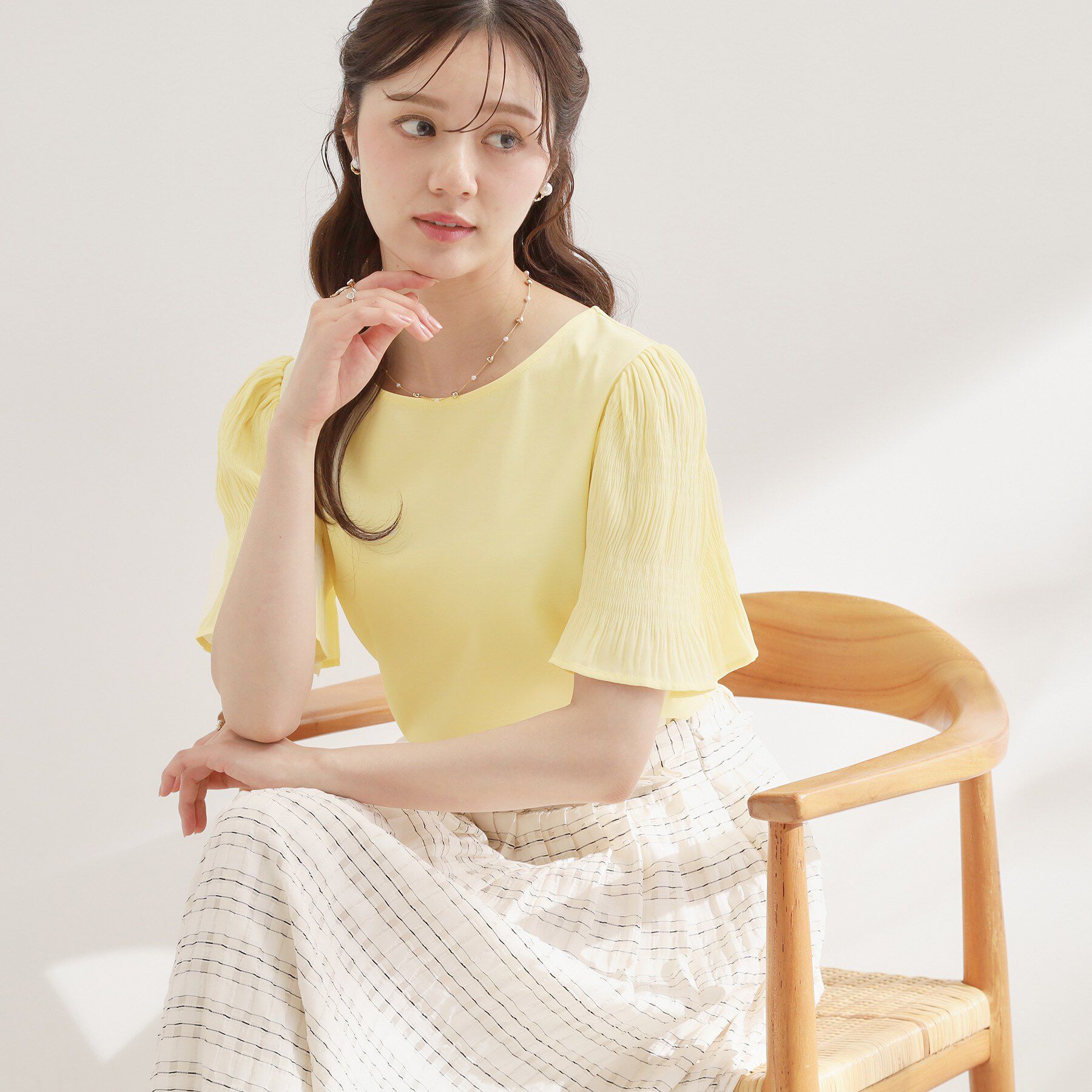 Couture broach「【接触冷感・UVカット・洗える】マジョリカプリーツ スリーブ トップス」|Tシャツ・カットソー|