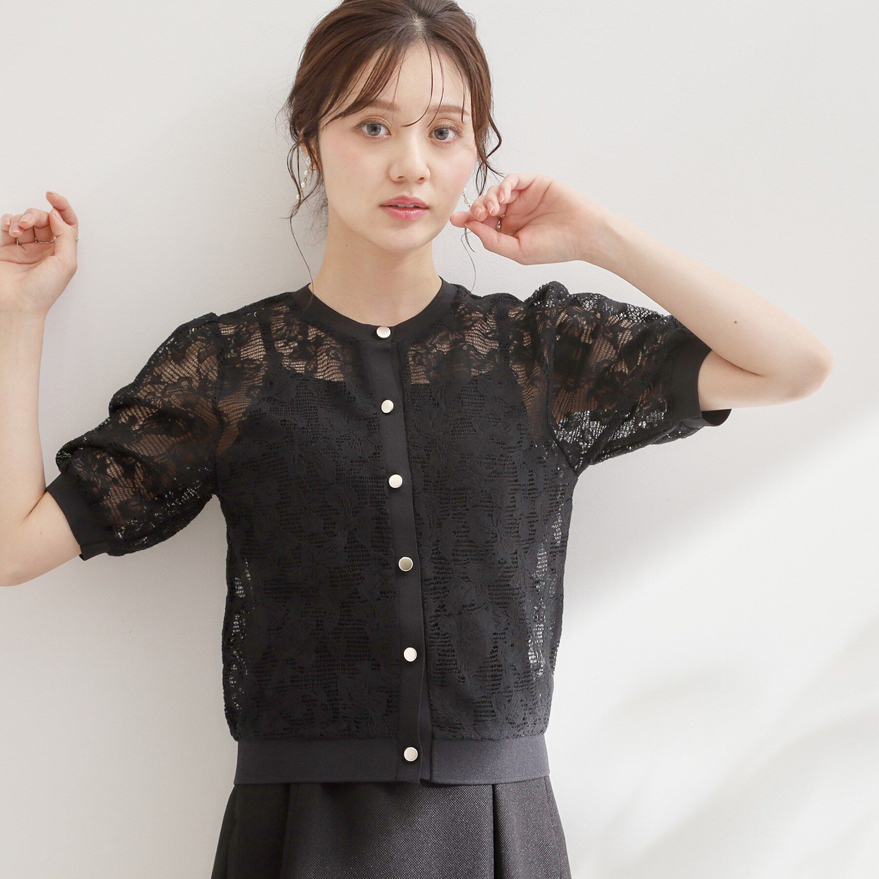 Couture broach「【洗える】フラワーレース カーディガン」|カーディガン|