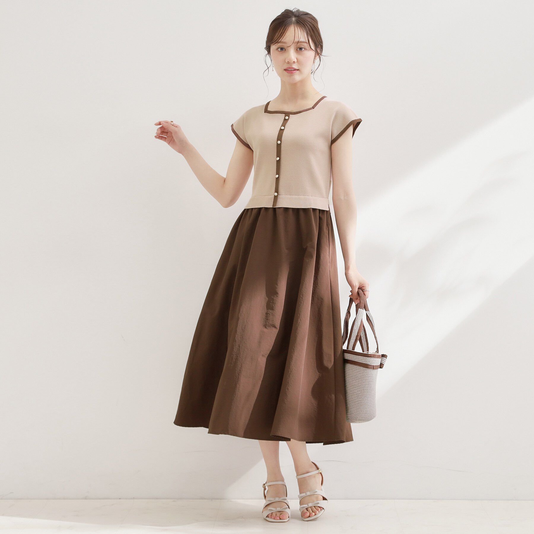 Couture broach「【洗濯機可】バイカラー ニットドッキング ワンピース」|ワンピース|