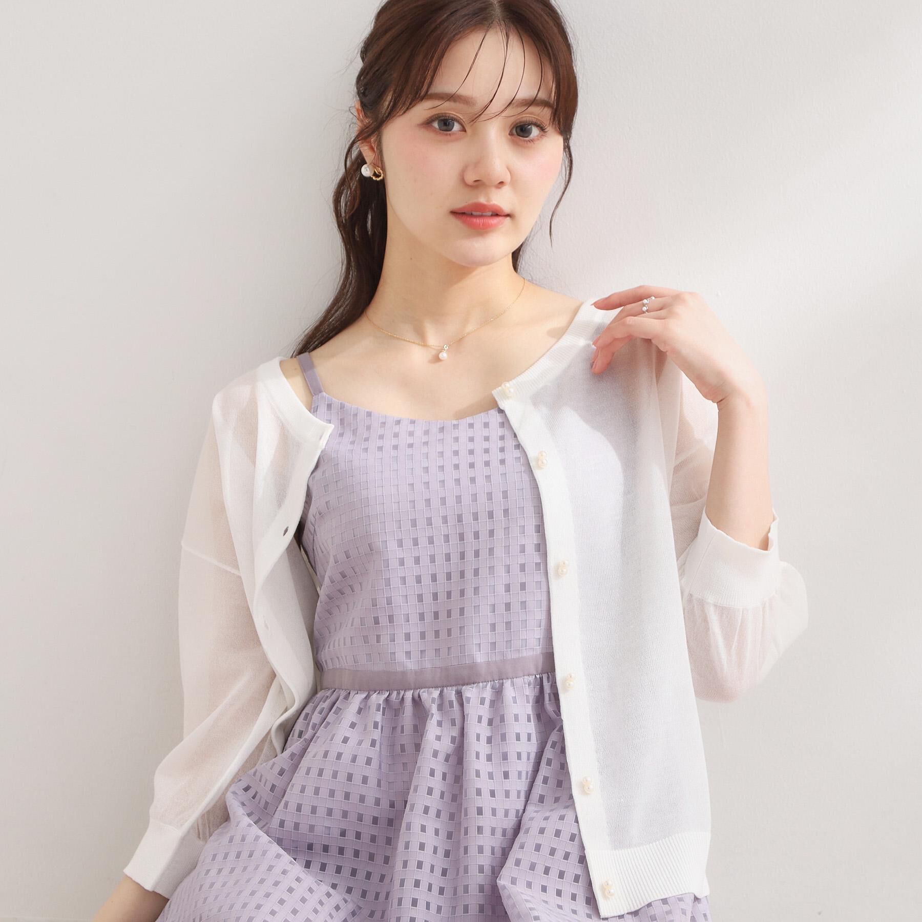 Couture broach「【前後2WAY・洗える】愛され5分袖シアーカーディガン」|カーディガン|