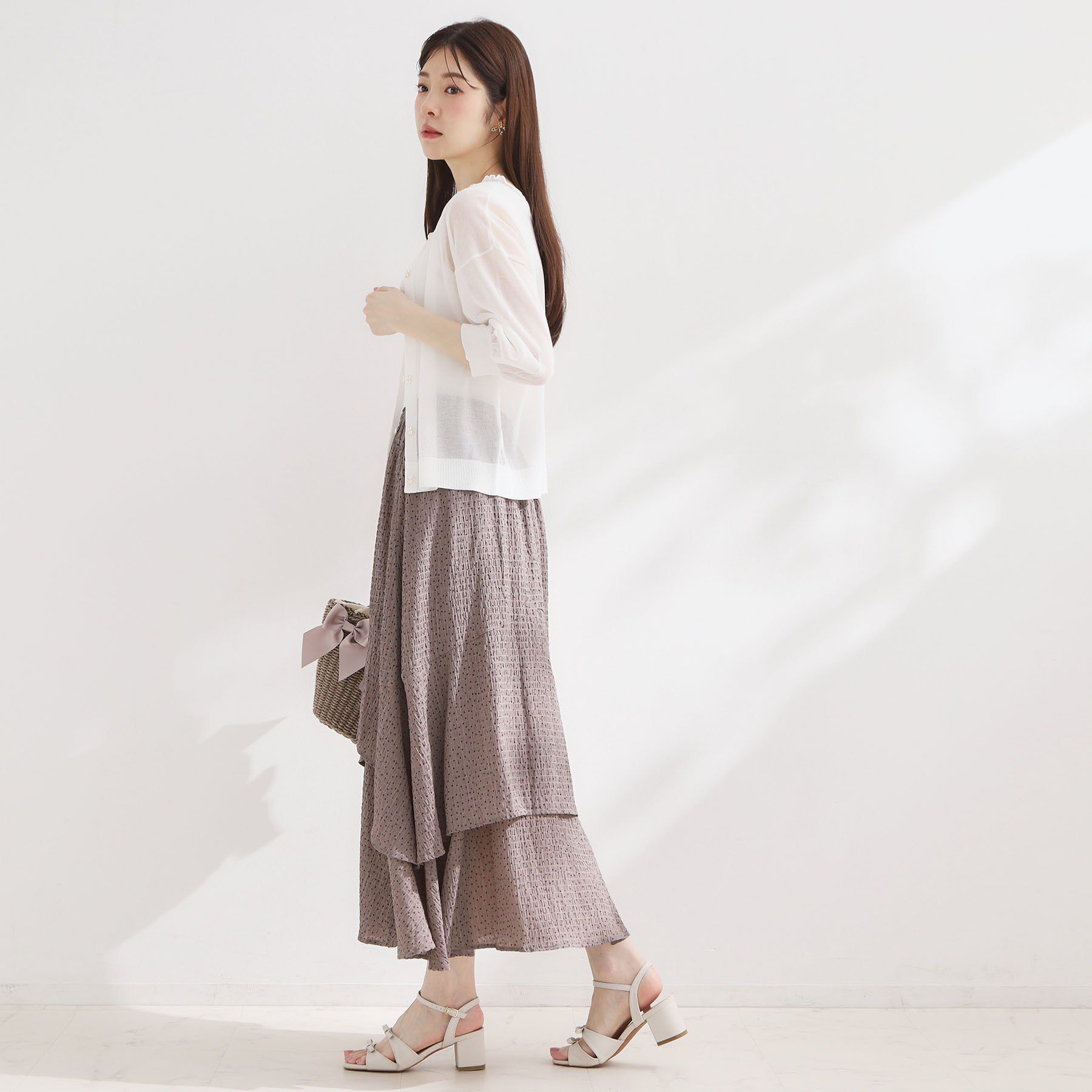 Couture broach「【前後2WAY・洗える】愛され5分袖シアーカーディガン」|カーディガン|