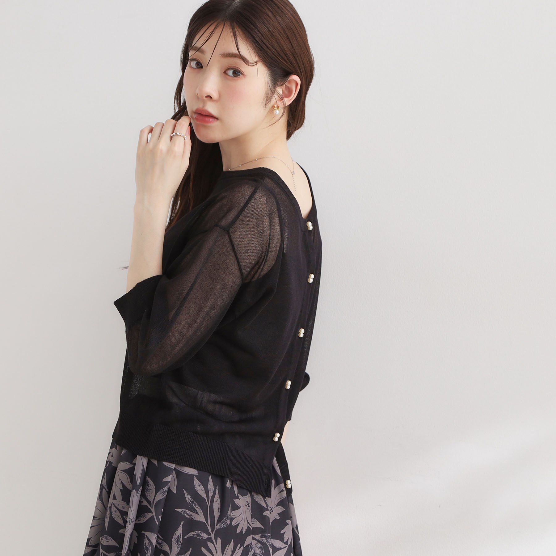 Couture broach「【前後2WAY・洗える】愛され5分袖シアーカーディガン」|カーディガン|