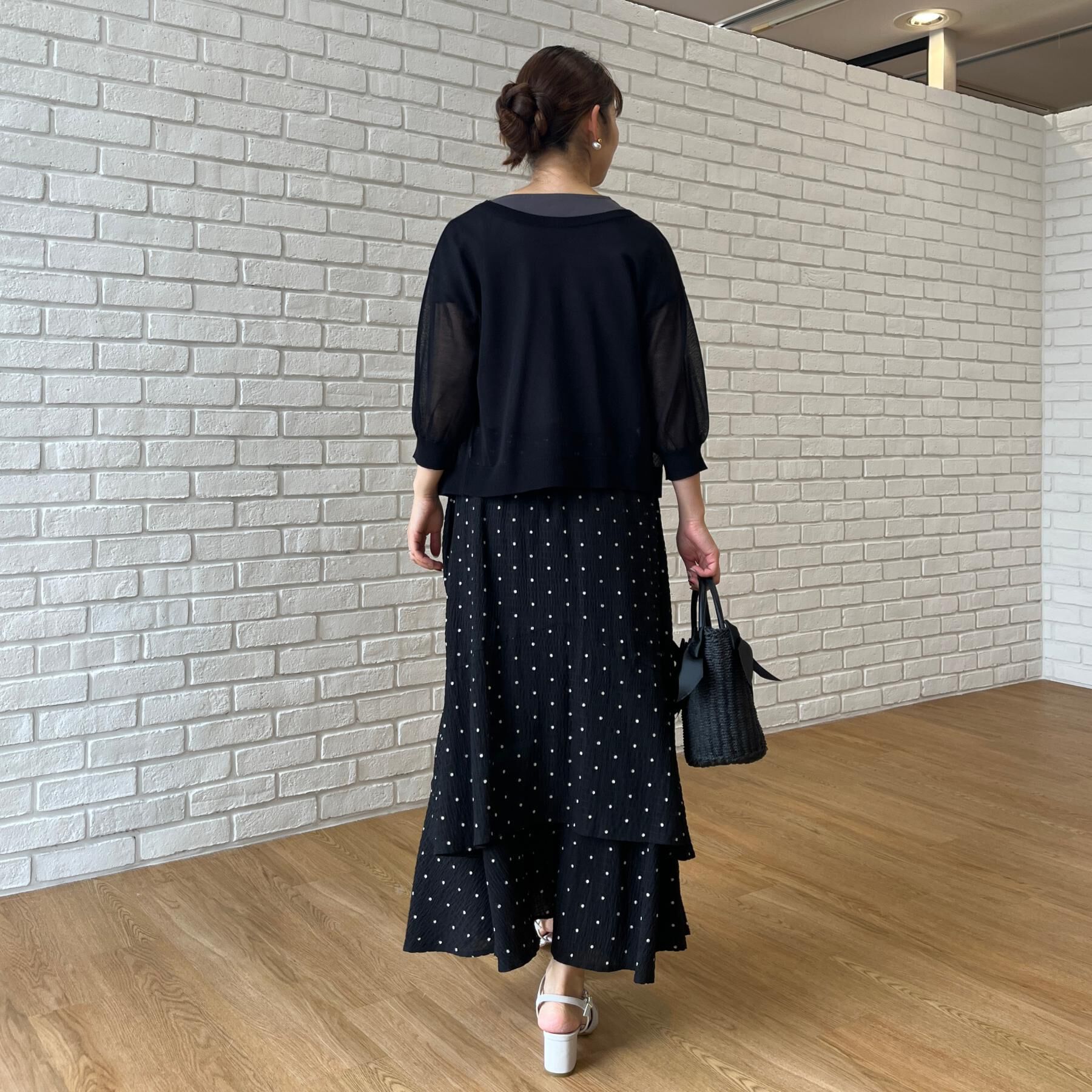 Couture broach「【前後2WAY・洗える】愛され5分袖シアーカーディガン」|カーディガン|
