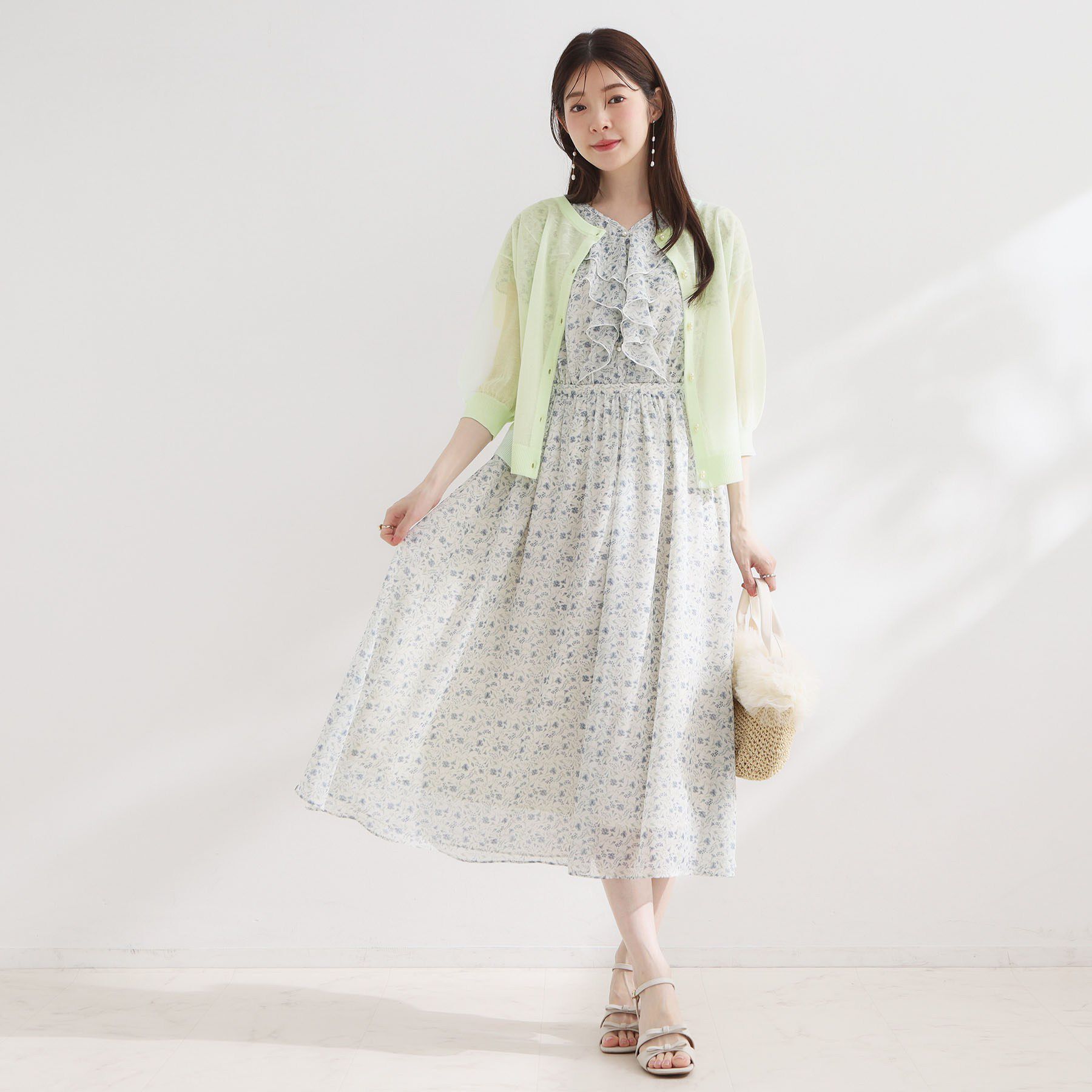 Couture broach「【前後2WAY・洗える】愛され5分袖シアーカーディガン」|カーディガン|