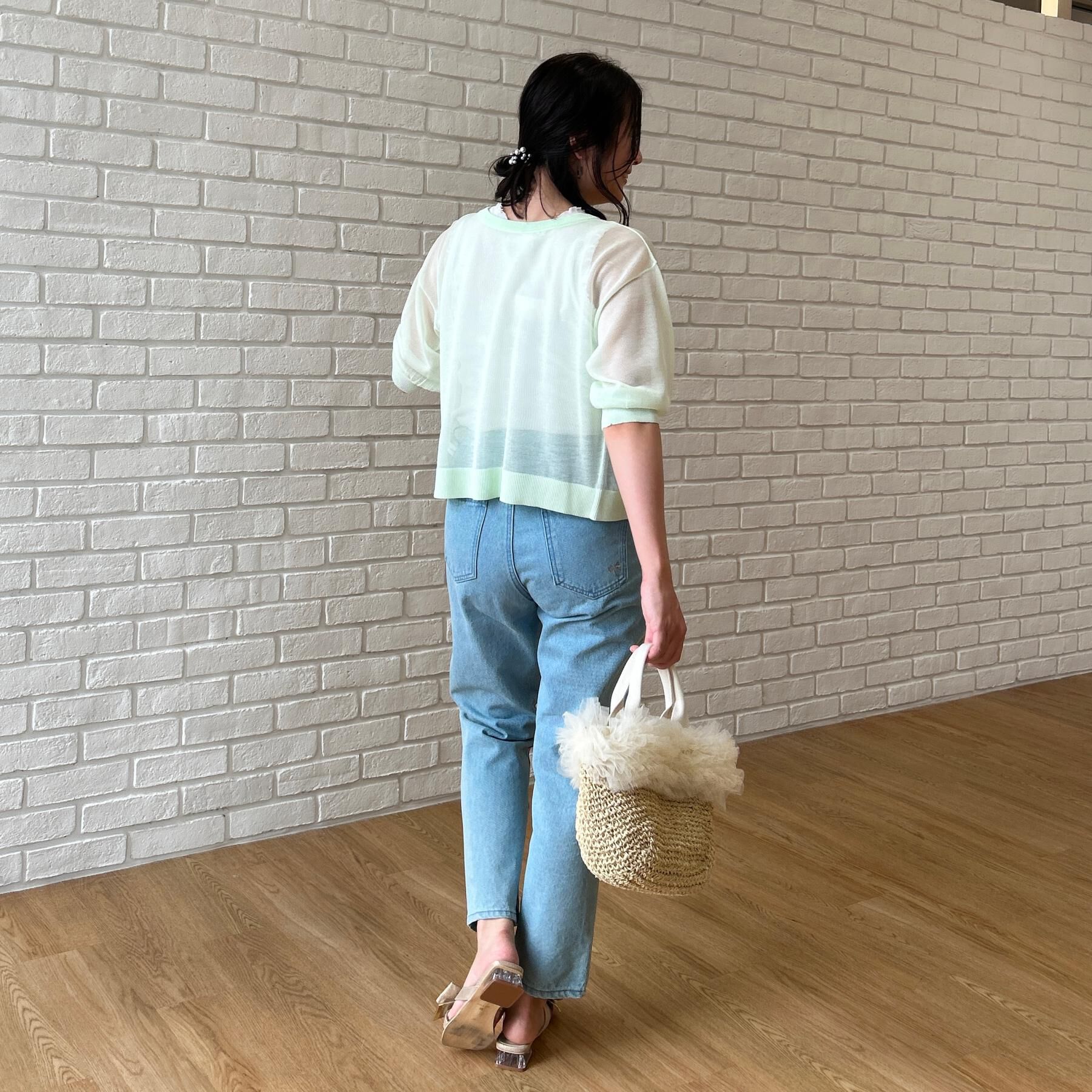 Couture broach「【前後2WAY・洗える】愛され5分袖シアーカーディガン」|カーディガン|
