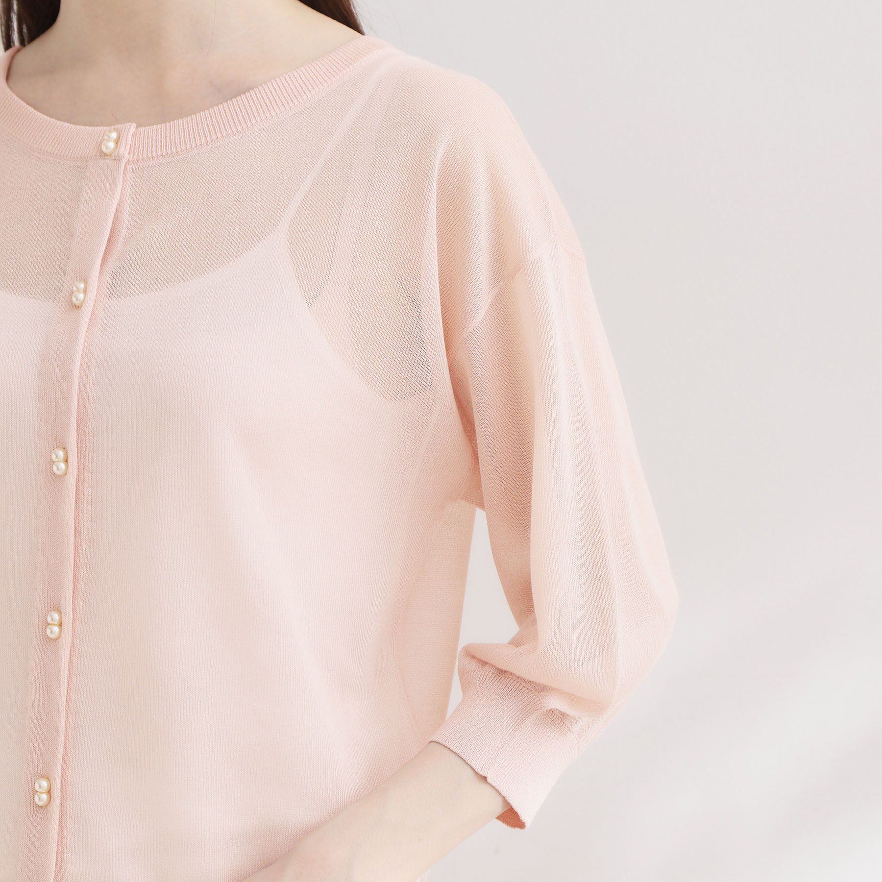 Couture broach「【前後2WAY・洗える】愛され5分袖シアーカーディガン」|カーディガン|