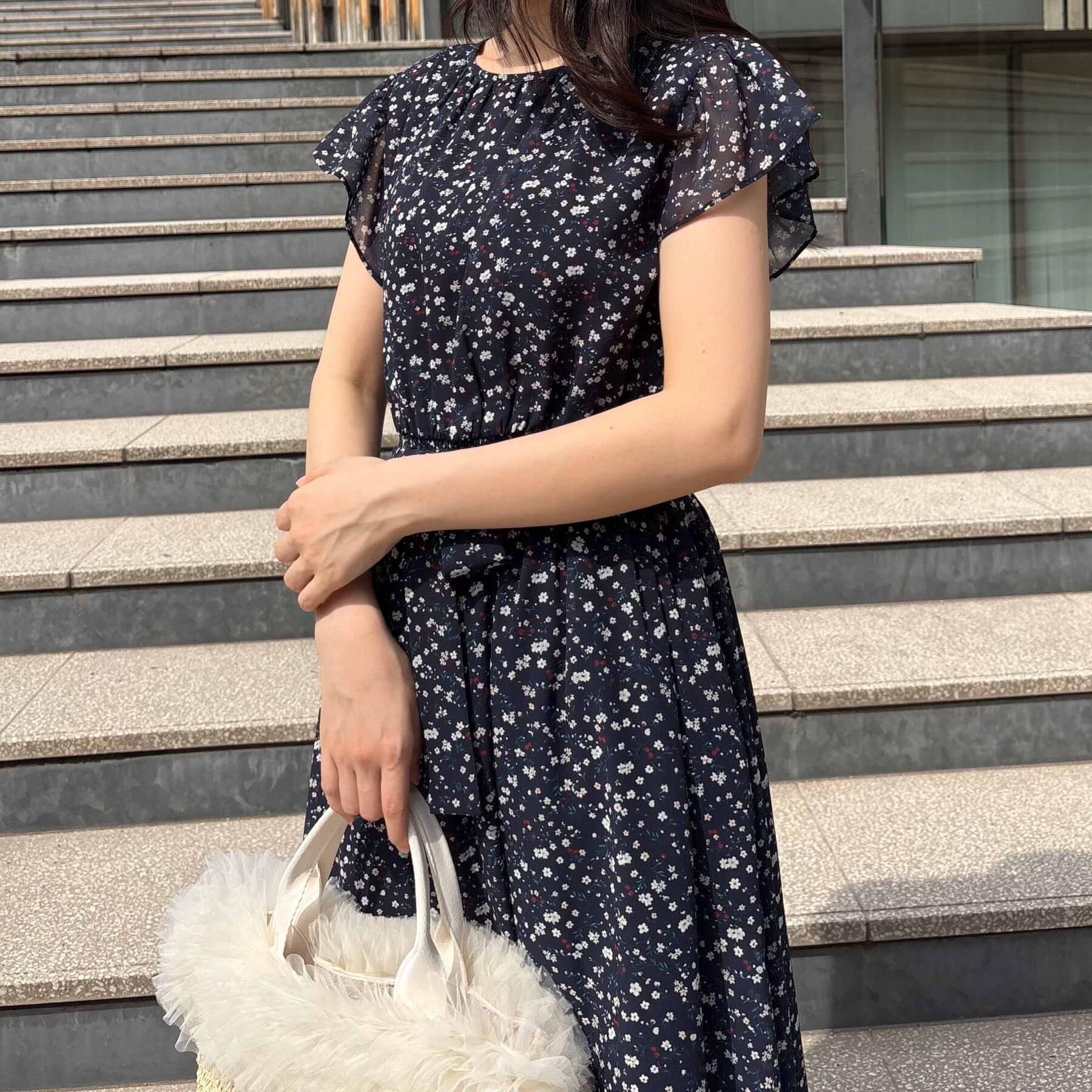Couture broach「【洗える】袖フリル シフォン ギャザーワンピース」|ワンピース|