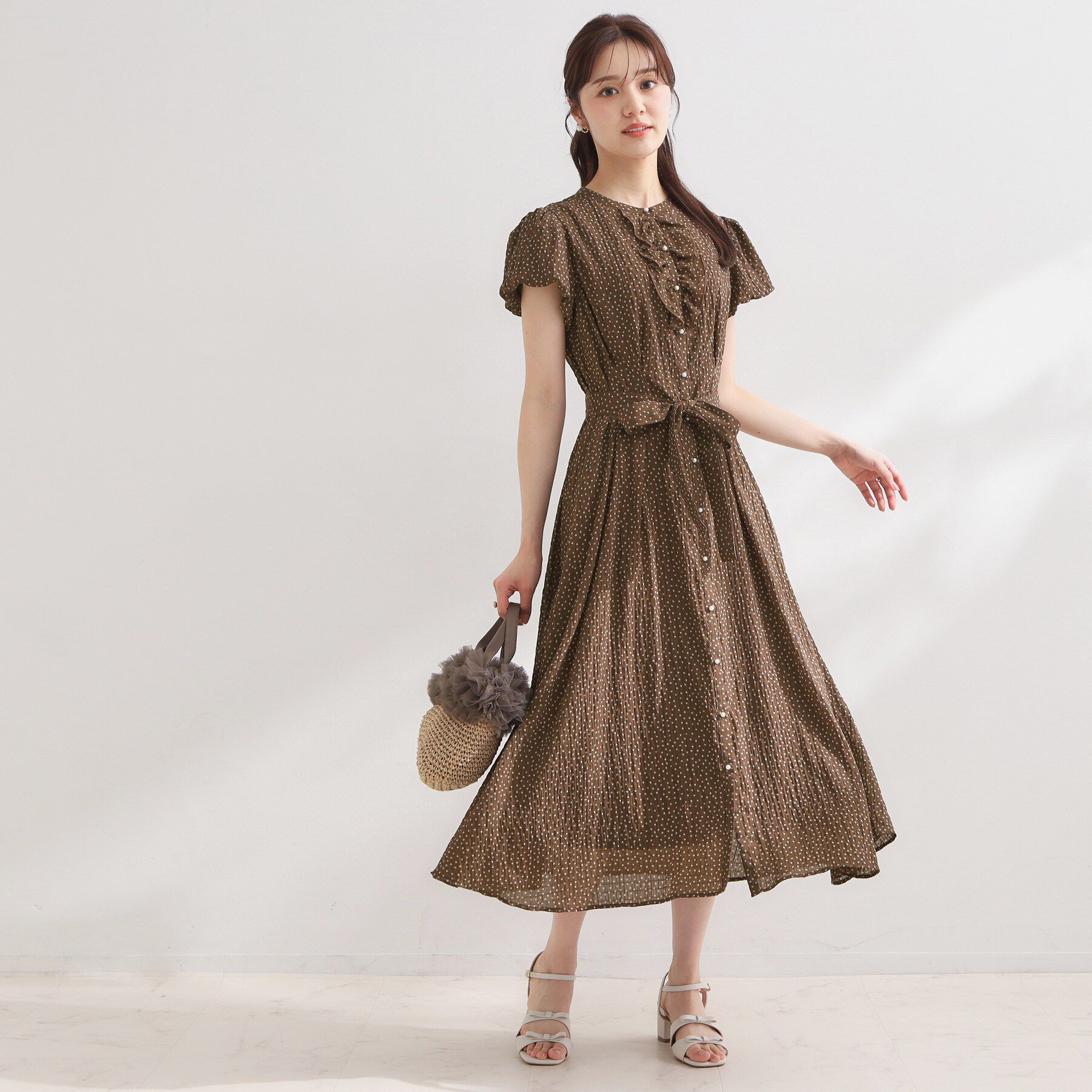 Couture broach「【洗える】フロントフリル ドット柄ワンピース」|ワンピース|