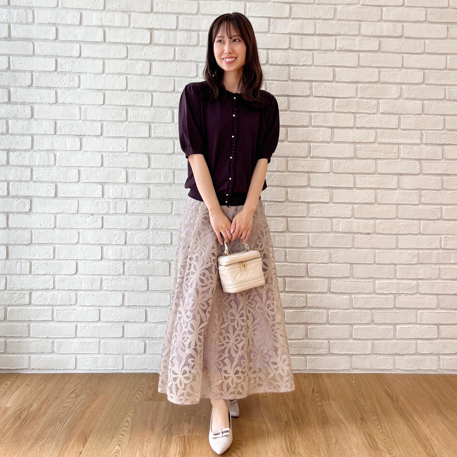 Couture broach「【洗える】透かし編み 半袖フリルカーデ」|カーディガン|