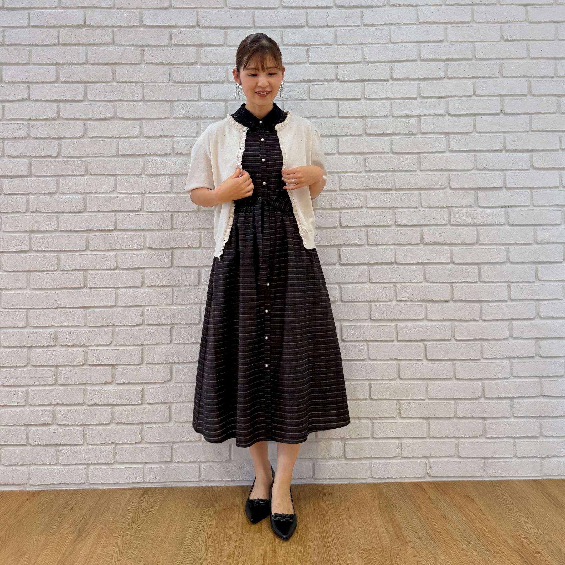 Couture broach「【洗える】透かし編み 半袖フリルカーデ」|カーディガン|