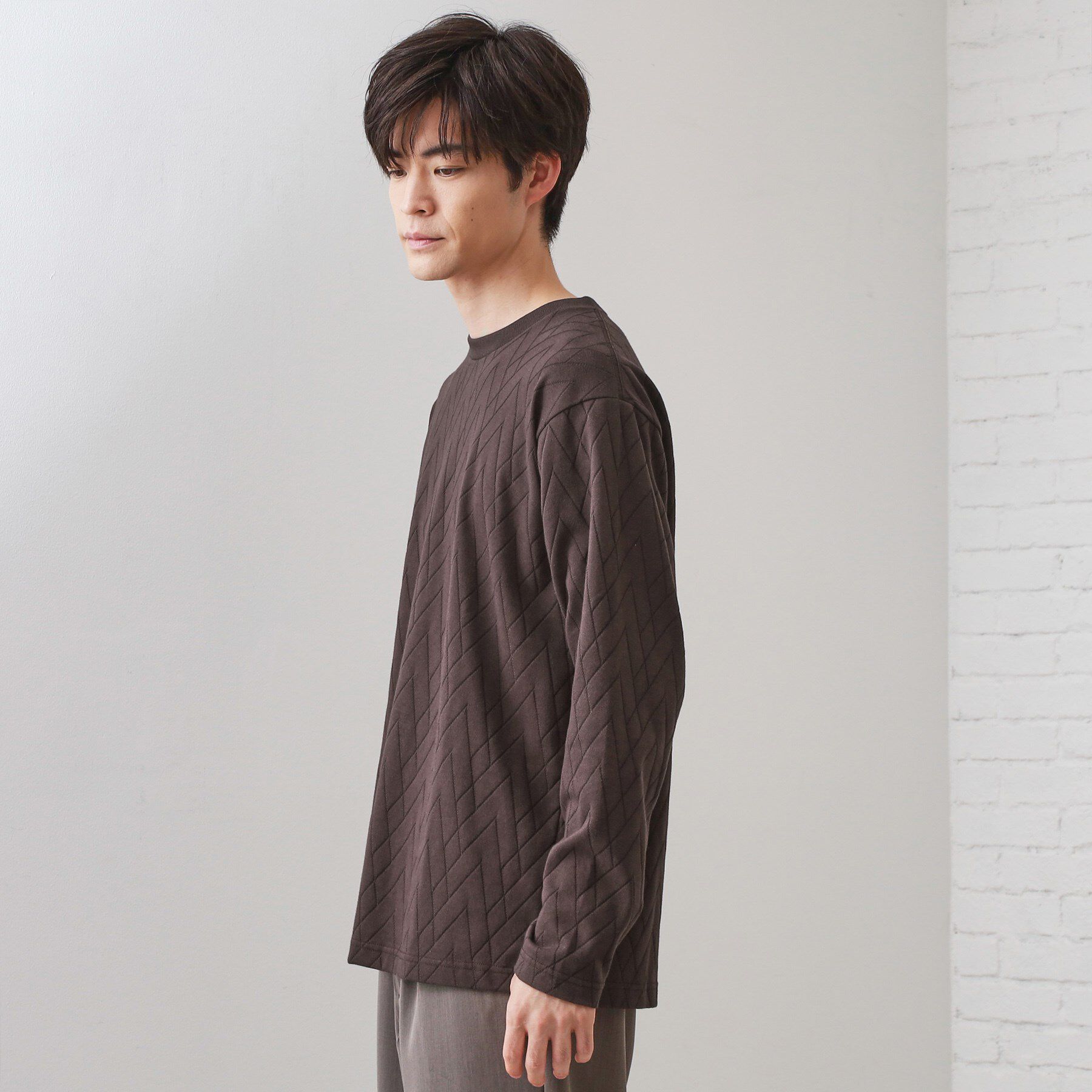 THE SHOP TK「リンクスジオメトリック長袖Tシャツ【サスティナブル素材使用/洗濯機OK】」|Tシャツ・カットソー|