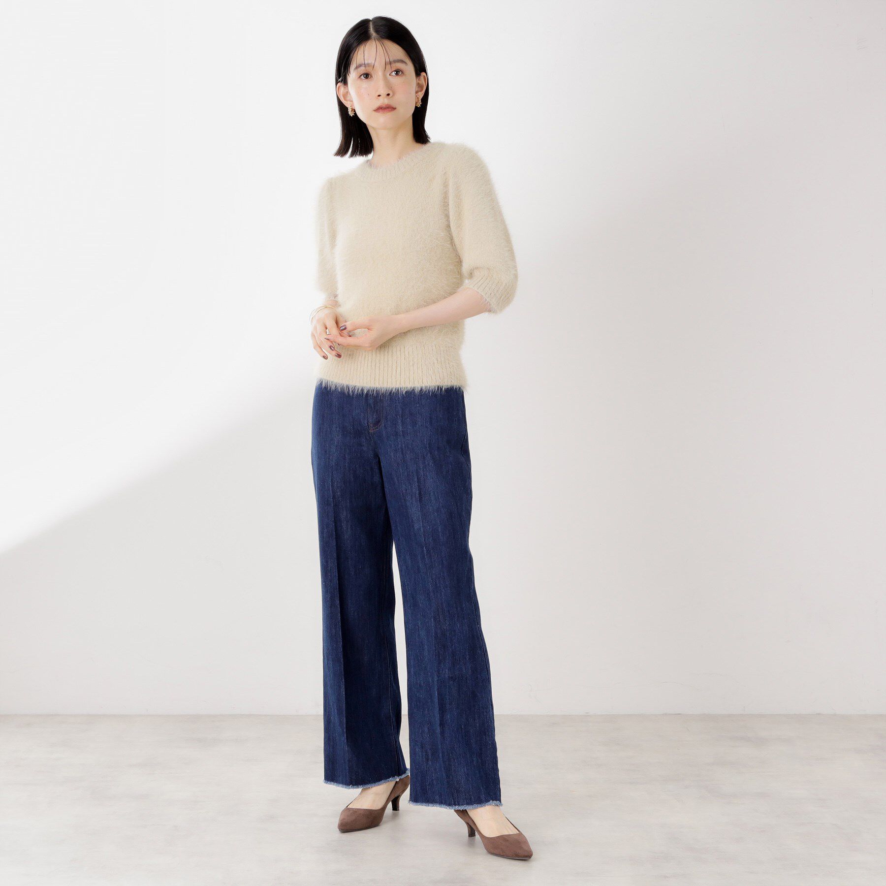 THE SHOP TK「【大人の魅力引き出す】5分袖フェザーニット/洗える」|ニット・セーター|