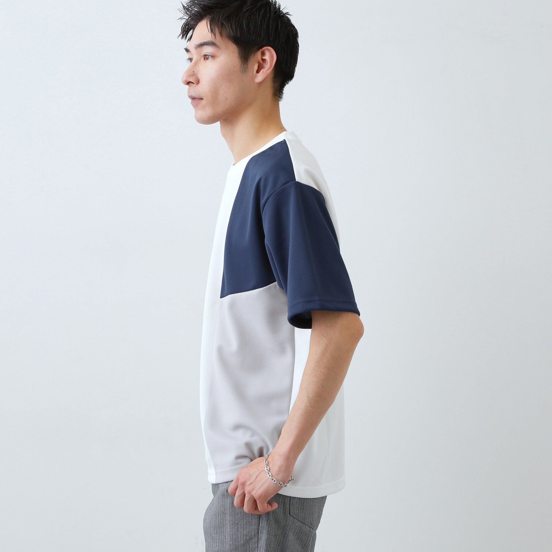 THE SHOP TK「【一枚で着映える】パターンブロッキング 半袖Tシャツ 洗濯機OK」|Tシャツ・カットソー|