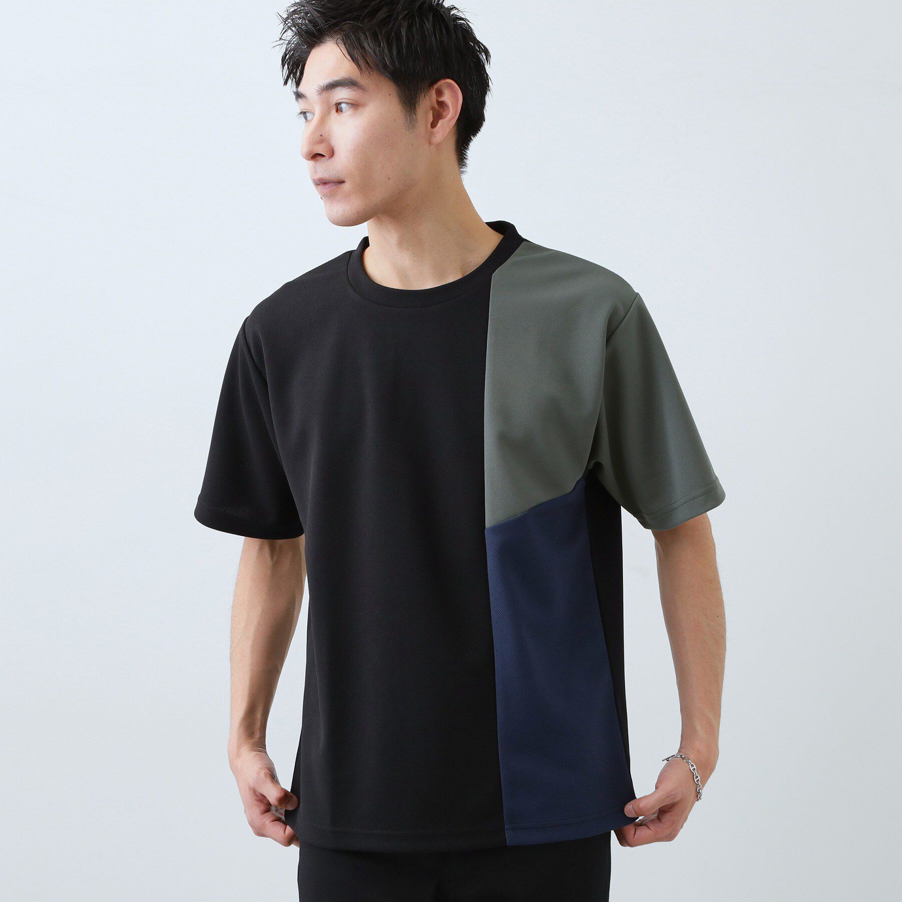THE SHOP TK「【一枚で着映える】パターンブロッキング 半袖Tシャツ 洗濯機OK」|Tシャツ・カットソー|