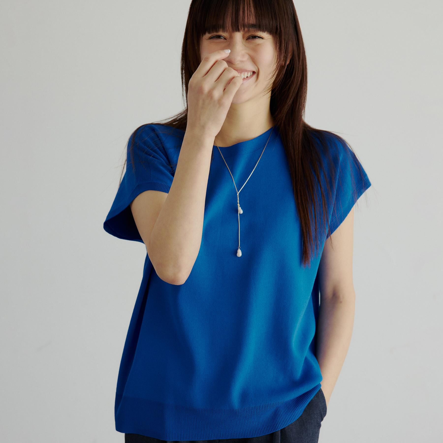 THE SHOP TK「【S-XL/ひんやりタッチ】多機能フレンチスリーブニット 洗濯機OK/UVケア/毛玉になりにくい」|ニット・セーター|
