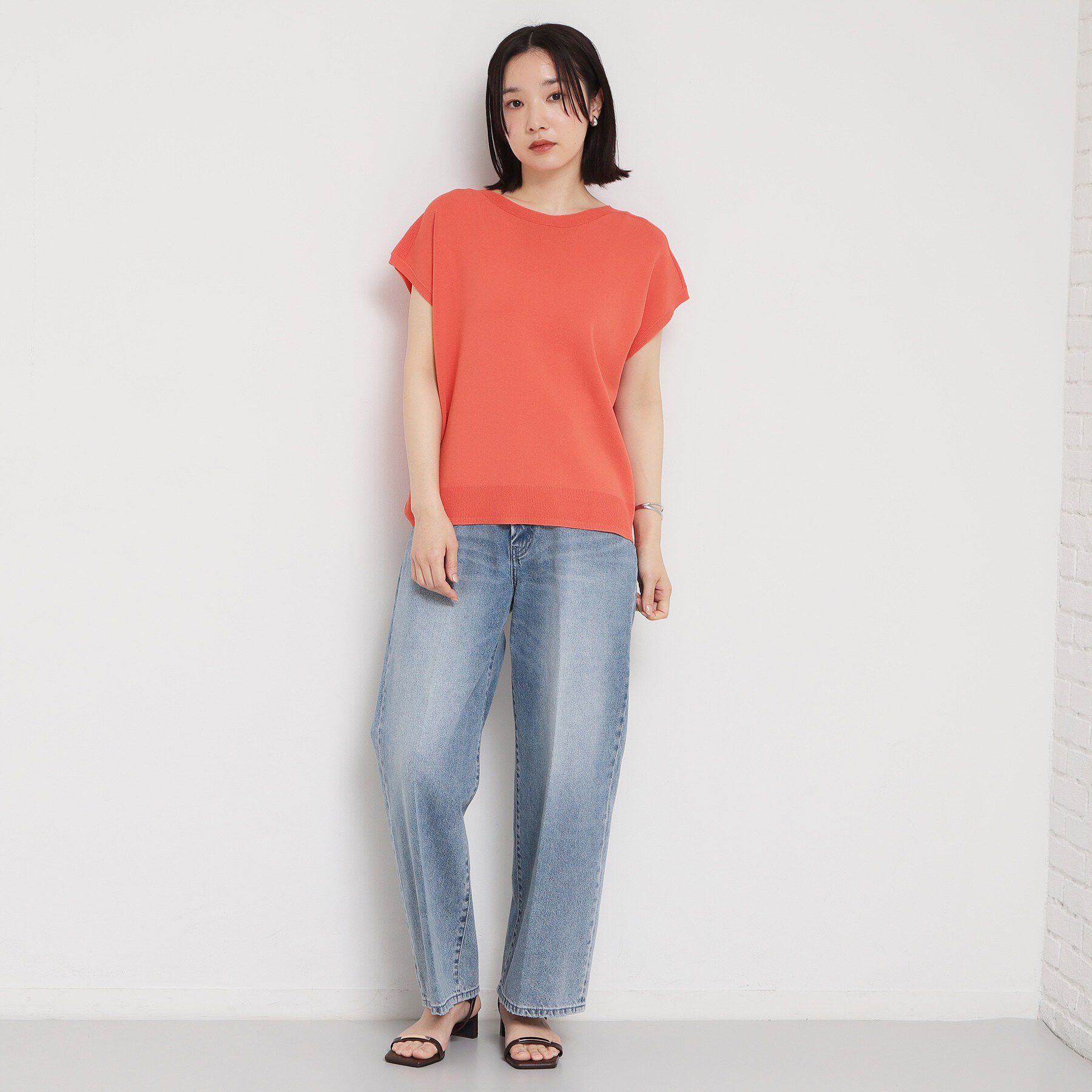 THE SHOP TK「【S-XL/ひんやりタッチ】多機能フレンチスリーブニット 洗濯機OK/UVケア/毛玉になりにくい」|ニット・セーター|