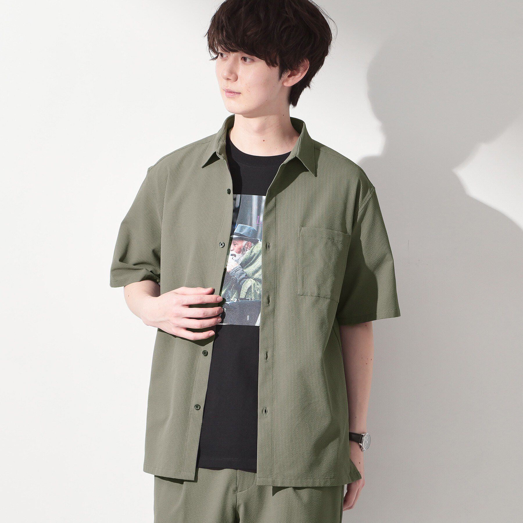 THE SHOP TK「マイクロ シアサッカー 半袖シャツ 洗濯機OK／セットアップ可」|シャツ・ブラウス|