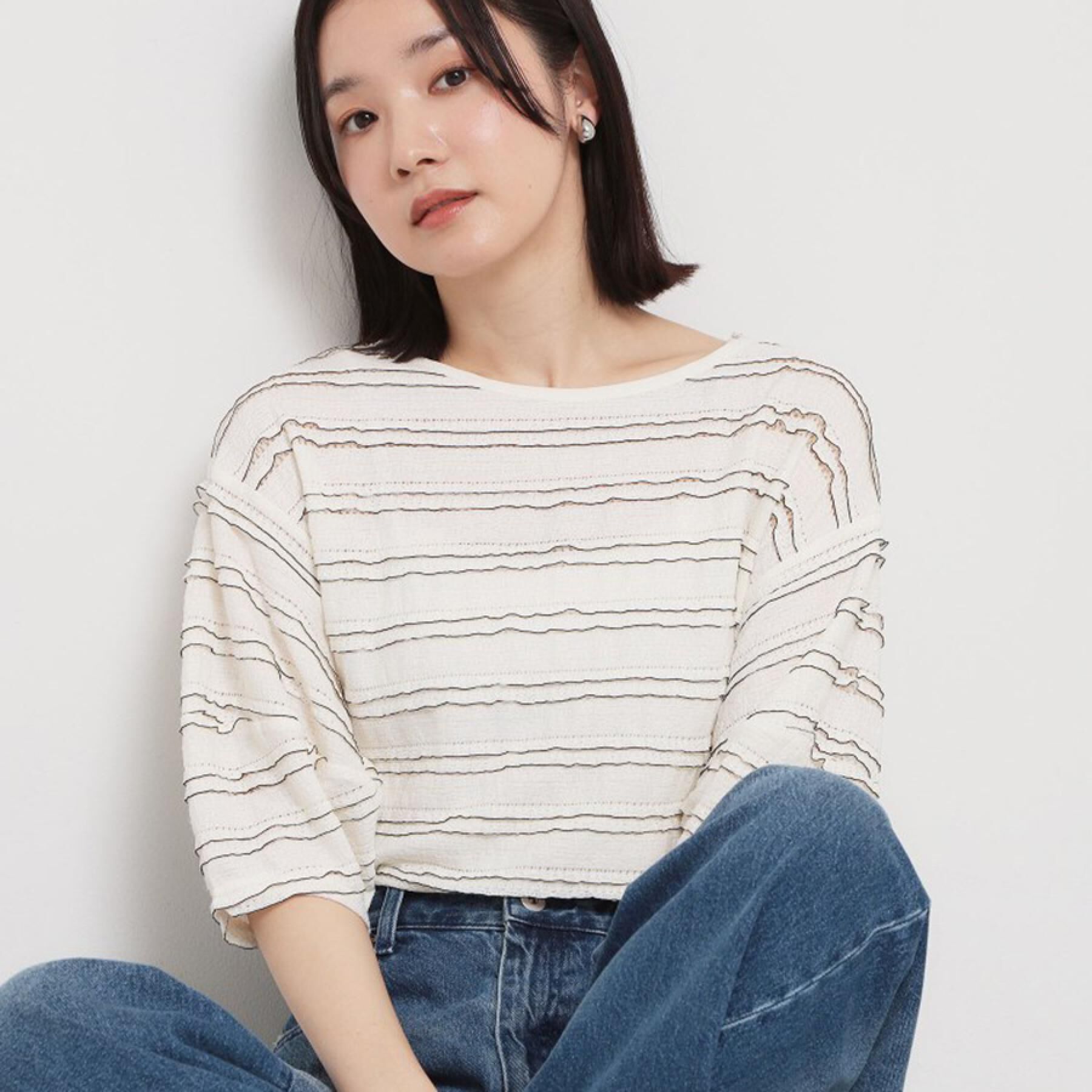 THE SHOP TK「【1枚で美人見え】 フリルレースボーダートップス」|Tシャツ・カットソー|