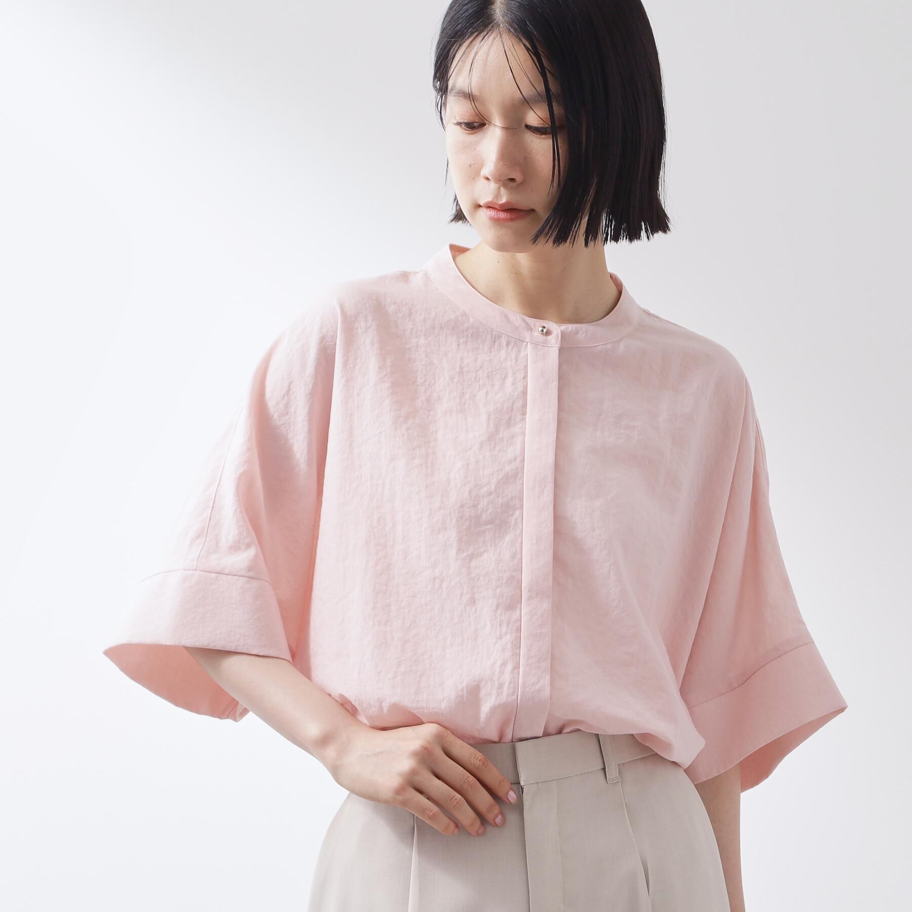 THE SHOP TK「【高レビュー/体型カバー】さらっと快適 ドルマン5分袖ブラウス」|シャツ・ブラウス|ピンク(072)
