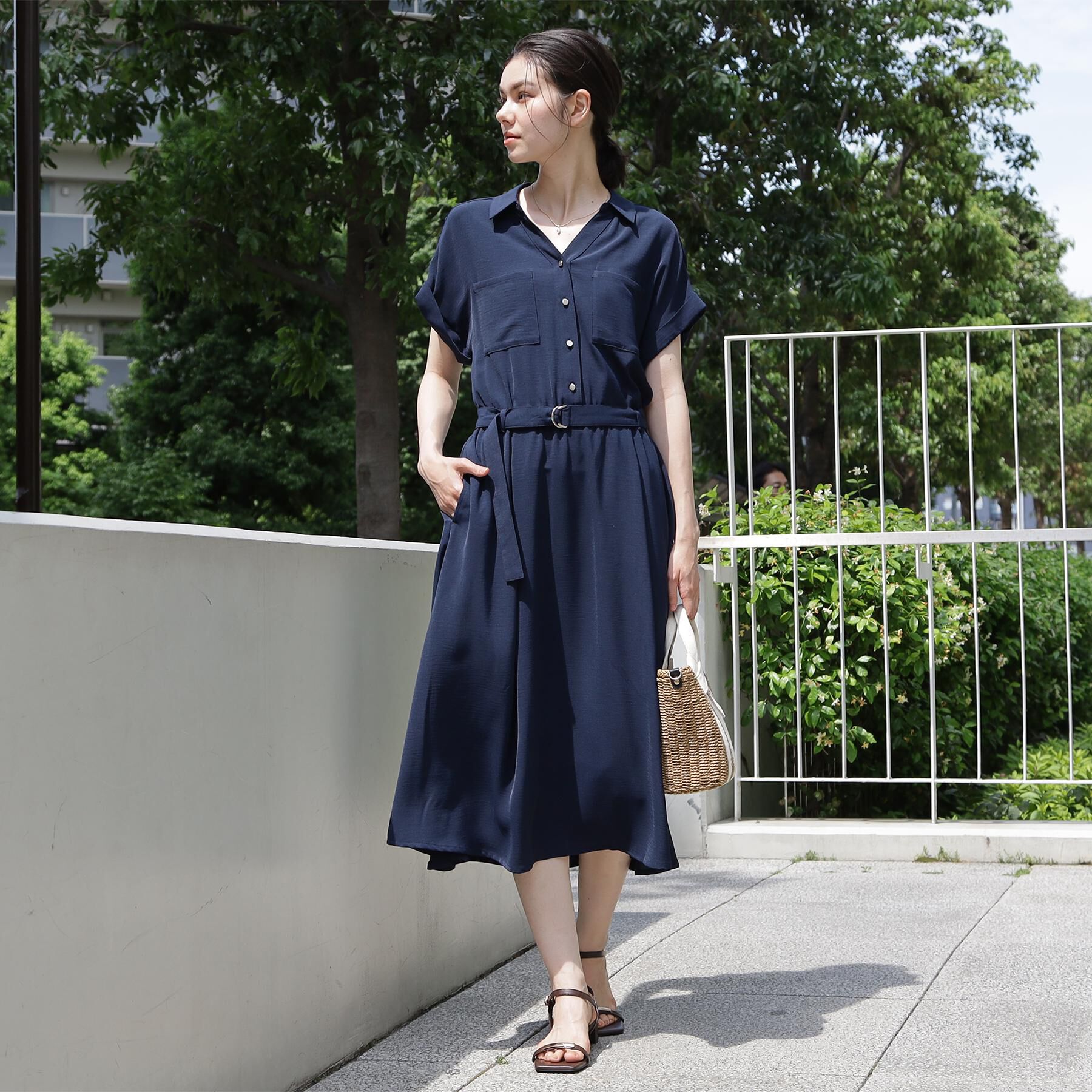 THE SHOP TK「【S-XL/ひんやり/防しわ】欲しいが詰まった 上品フィット＆フレアワンピース」|ワンピース|