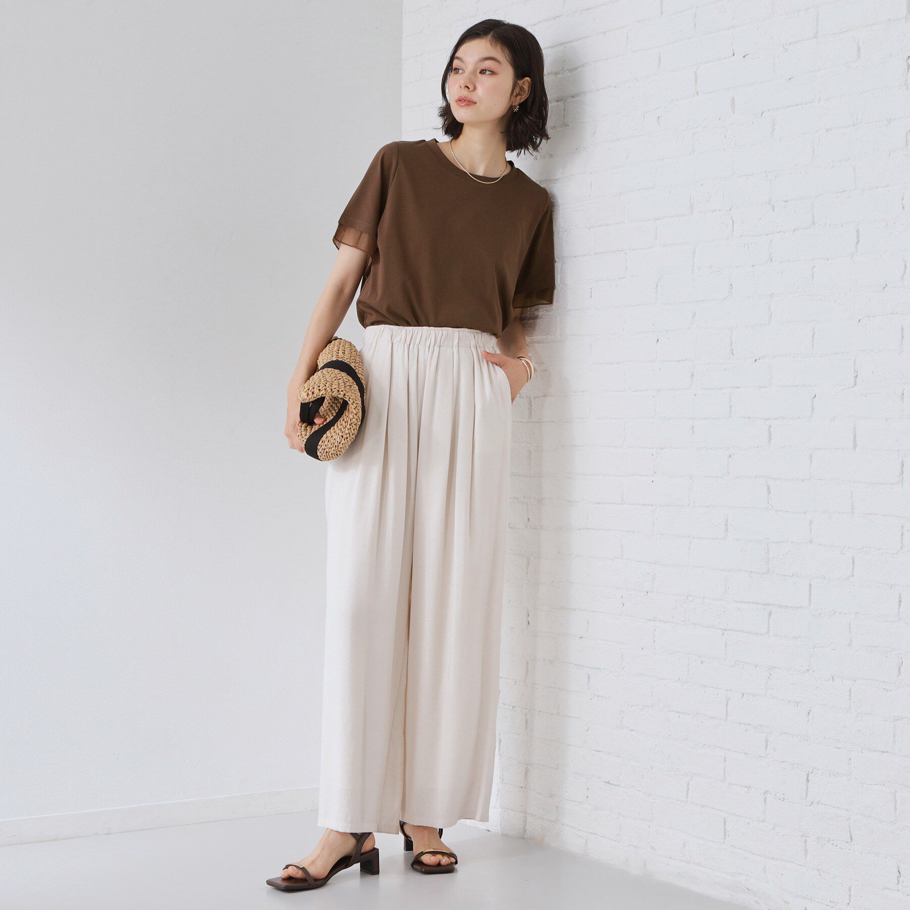 THE SHOP TK「【M-XL/ひんやり】上品な透け感 袖口シアーTシャツ」|Tシャツ・カットソー|