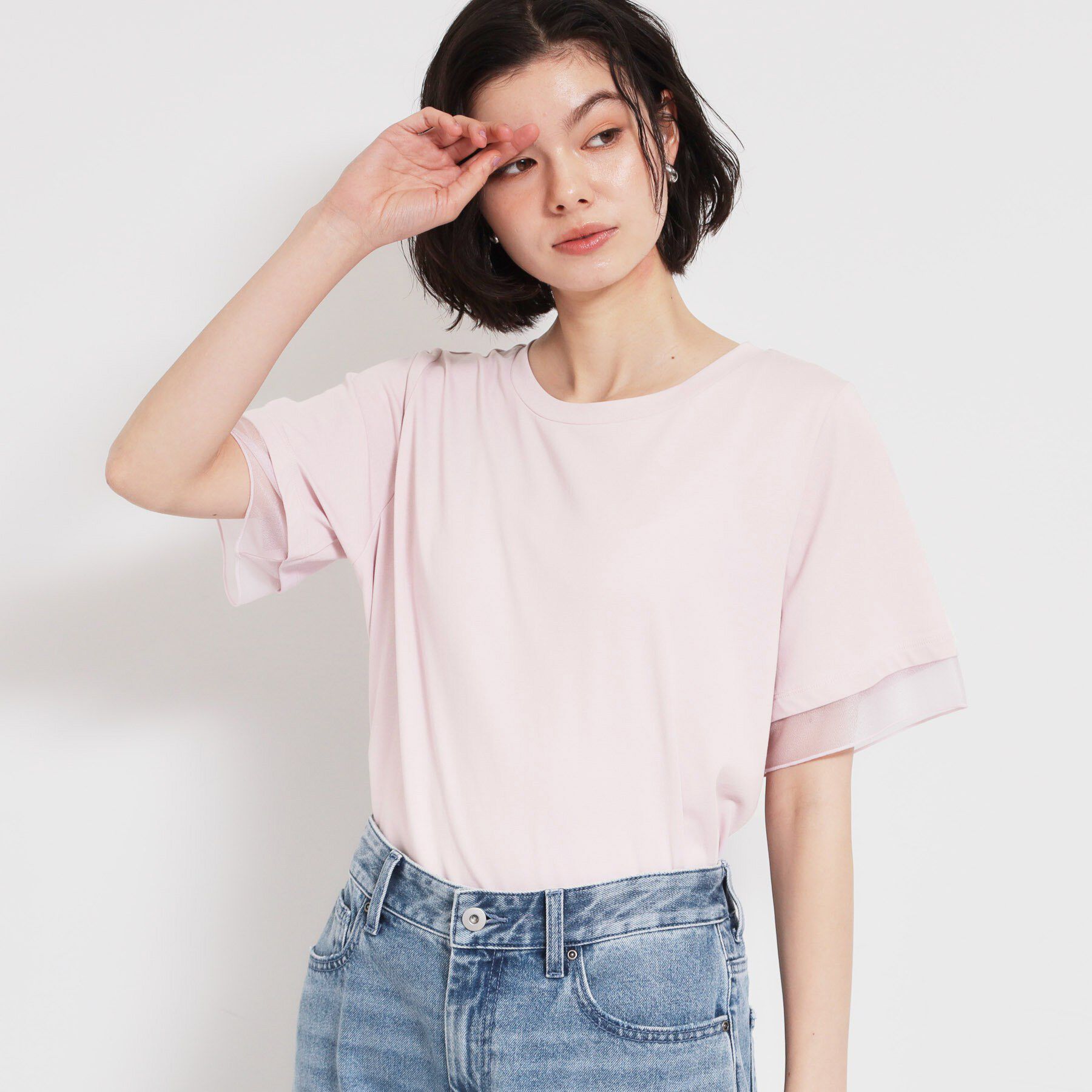 THE SHOP TK「【M-XL/ひんやり】上品な透け感 袖口シアーTシャツ」|Tシャツ・カットソー|