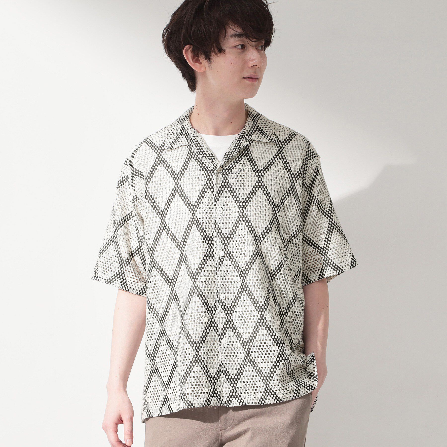 THE SHOP TK「アーガイル柄 レース半袖シャツ 洗濯機OK」|シャツ・ブラウス|