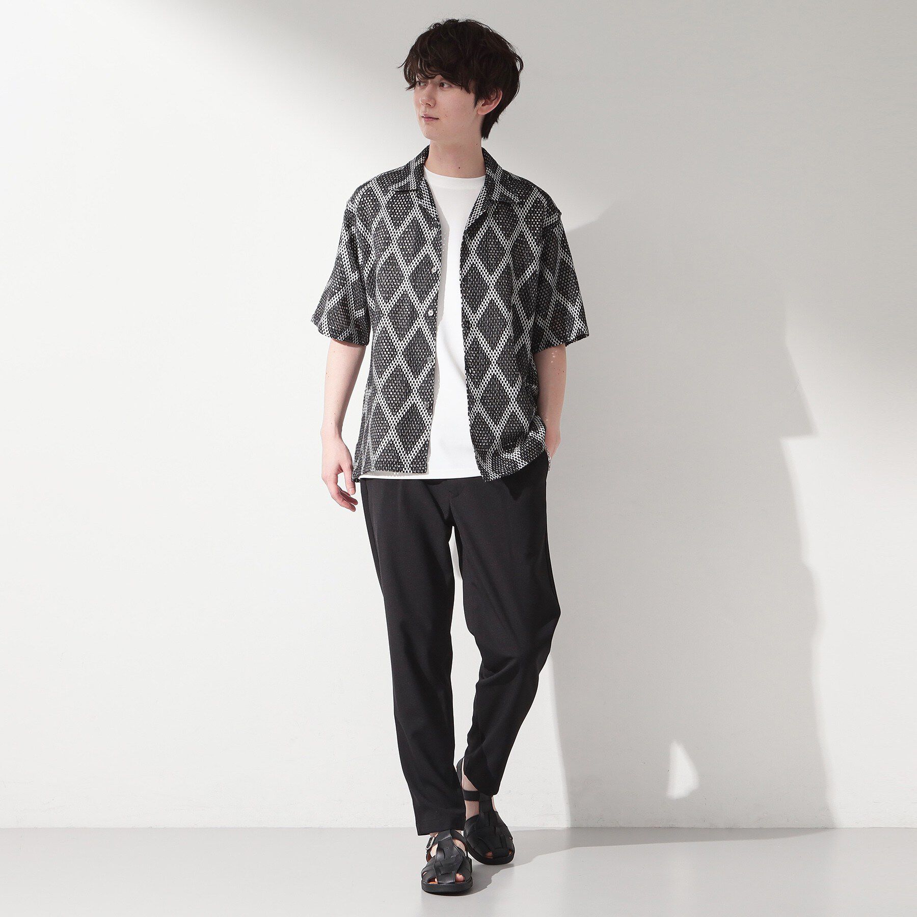 THE SHOP TK「アーガイル柄 レース半袖シャツ 洗濯機OK」|シャツ・ブラウス|