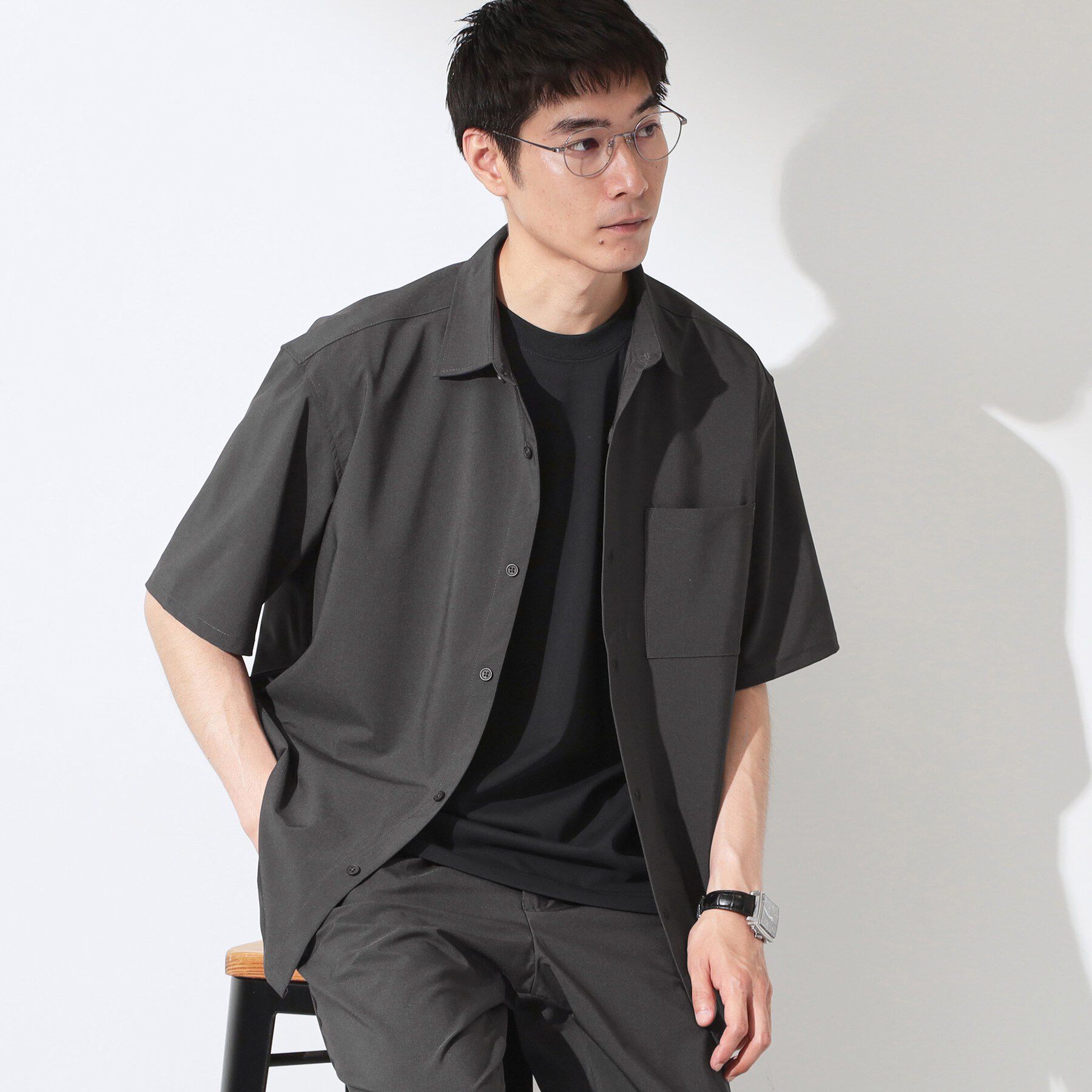 THE SHOP TK「クールウェザー 半袖シャツ 接触冷感／洗濯機OK／セットアップ可」|シャツ・ブラウス|チャコールグレー(0