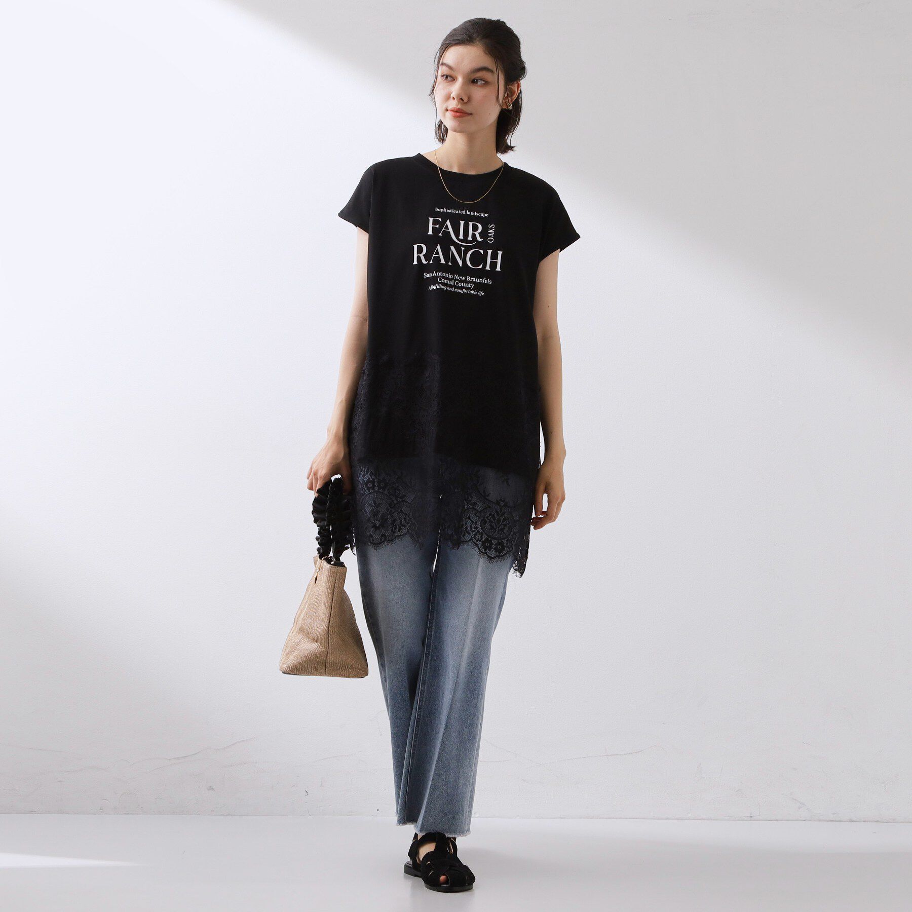 THE SHOP TK「レース切替 ロングTシャツ」|Tシャツ・カットソー|