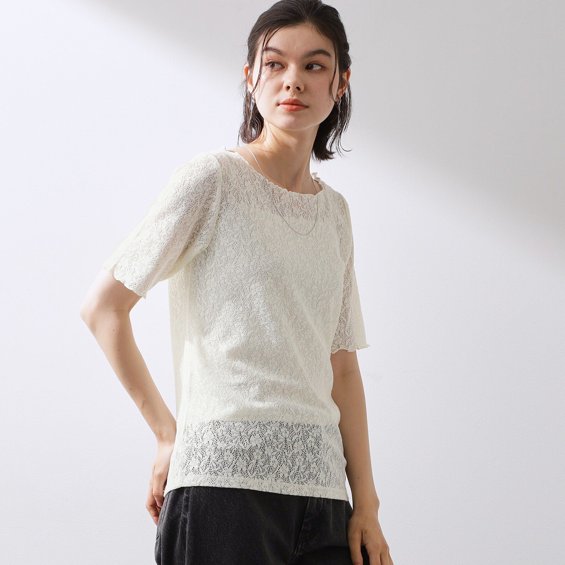 THE SHOP TK「繊細で上品な レース5分袖トップス」|Tシャツ・カットソー|