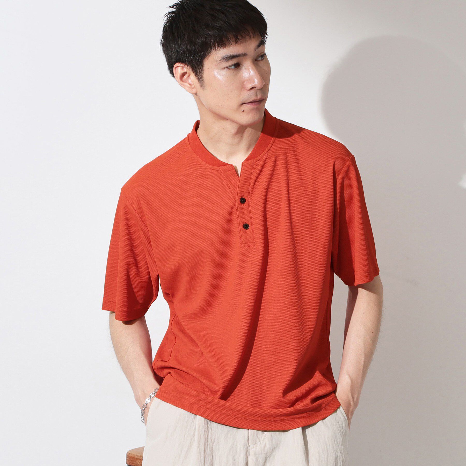 THE SHOP TK「【サラッと軽い着心地に。】BO-NO HENLEY TEE/ボーノヘンリーネック Tシャツ　吸水速乾」|Tシャツ・カットソー|オレンジ(069)