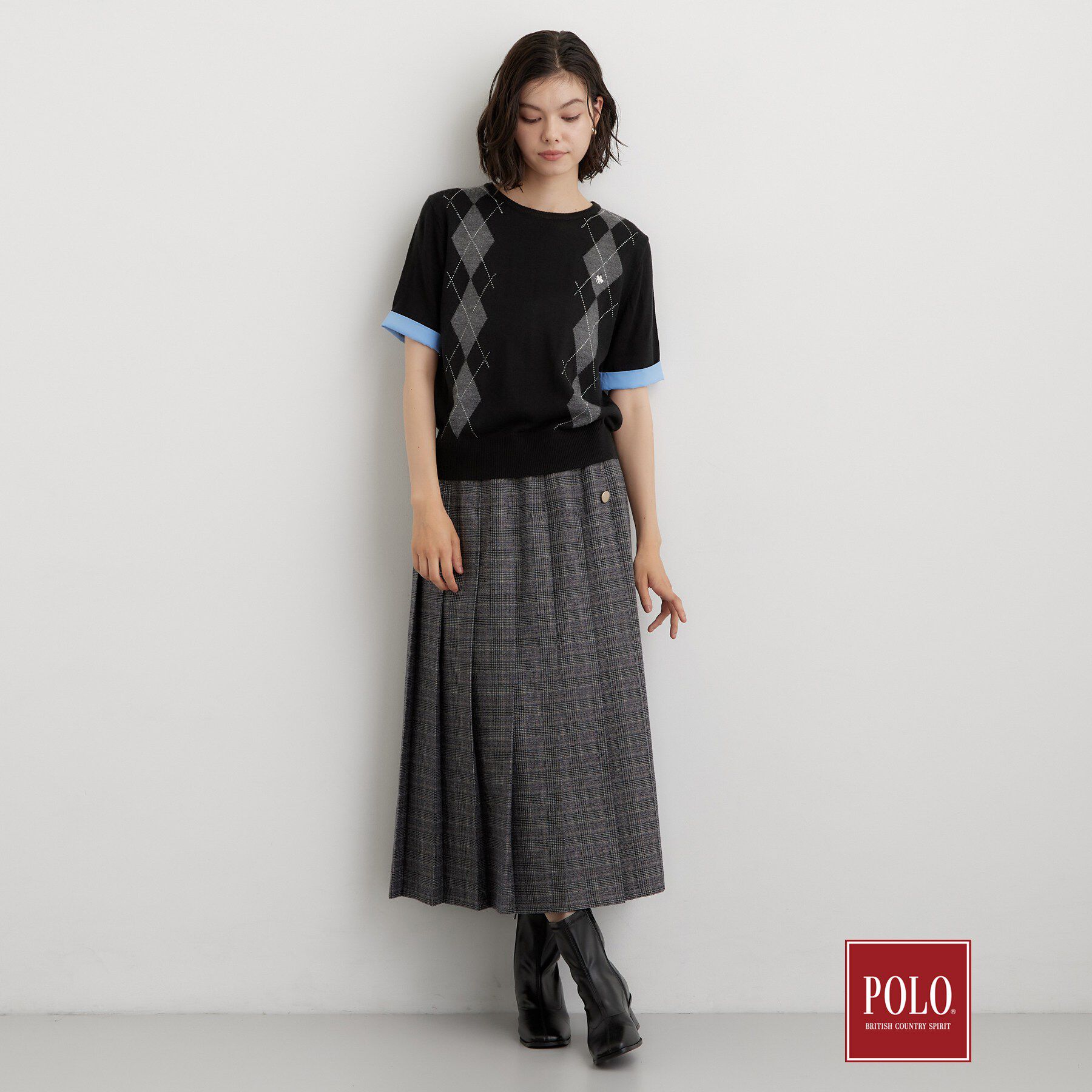 THE SHOP TK「POLO BCS/アーガイル半袖ニット」|ニット・セーター|