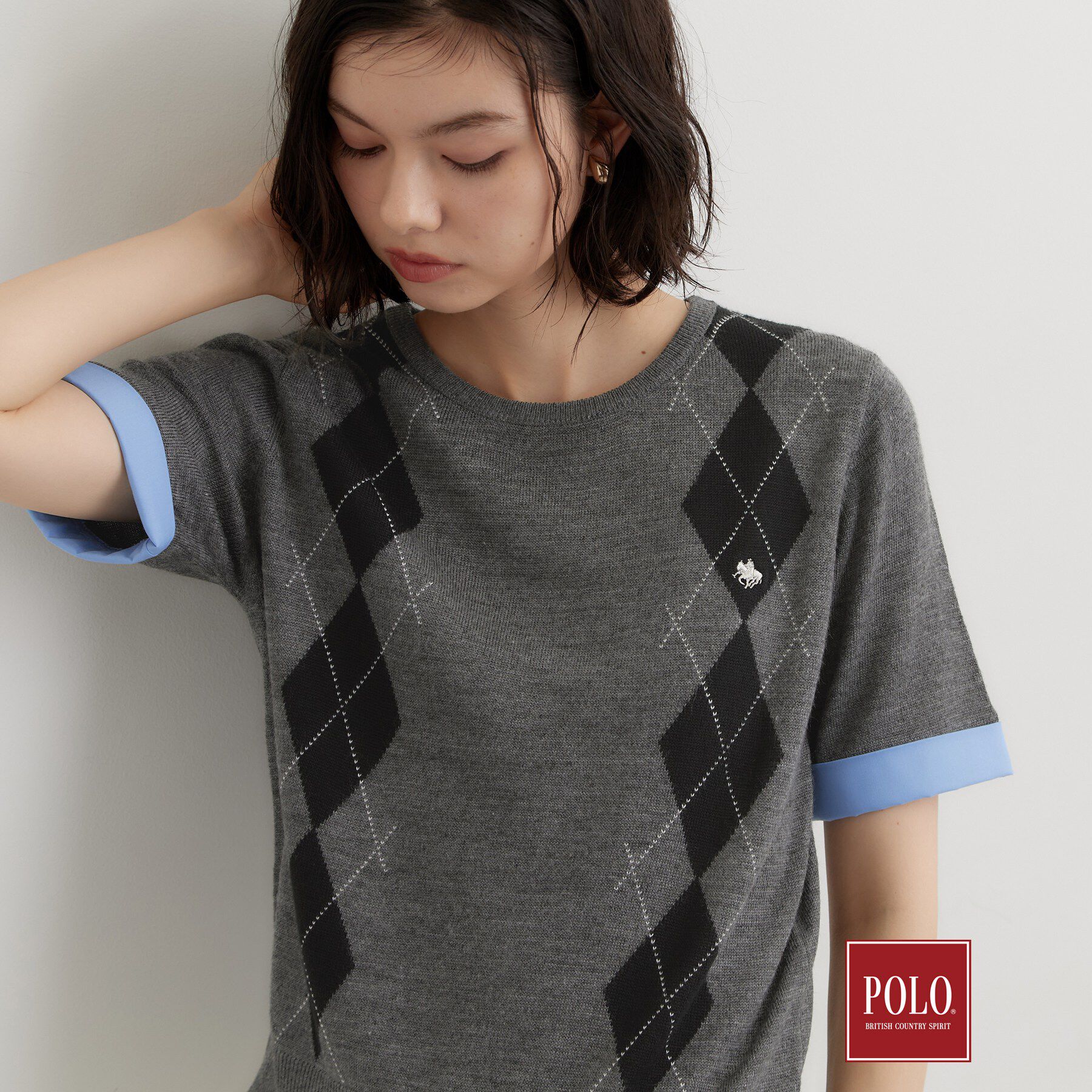 THE SHOP TK「POLO BCS/アーガイル半袖ニット」|ニット・セーター|