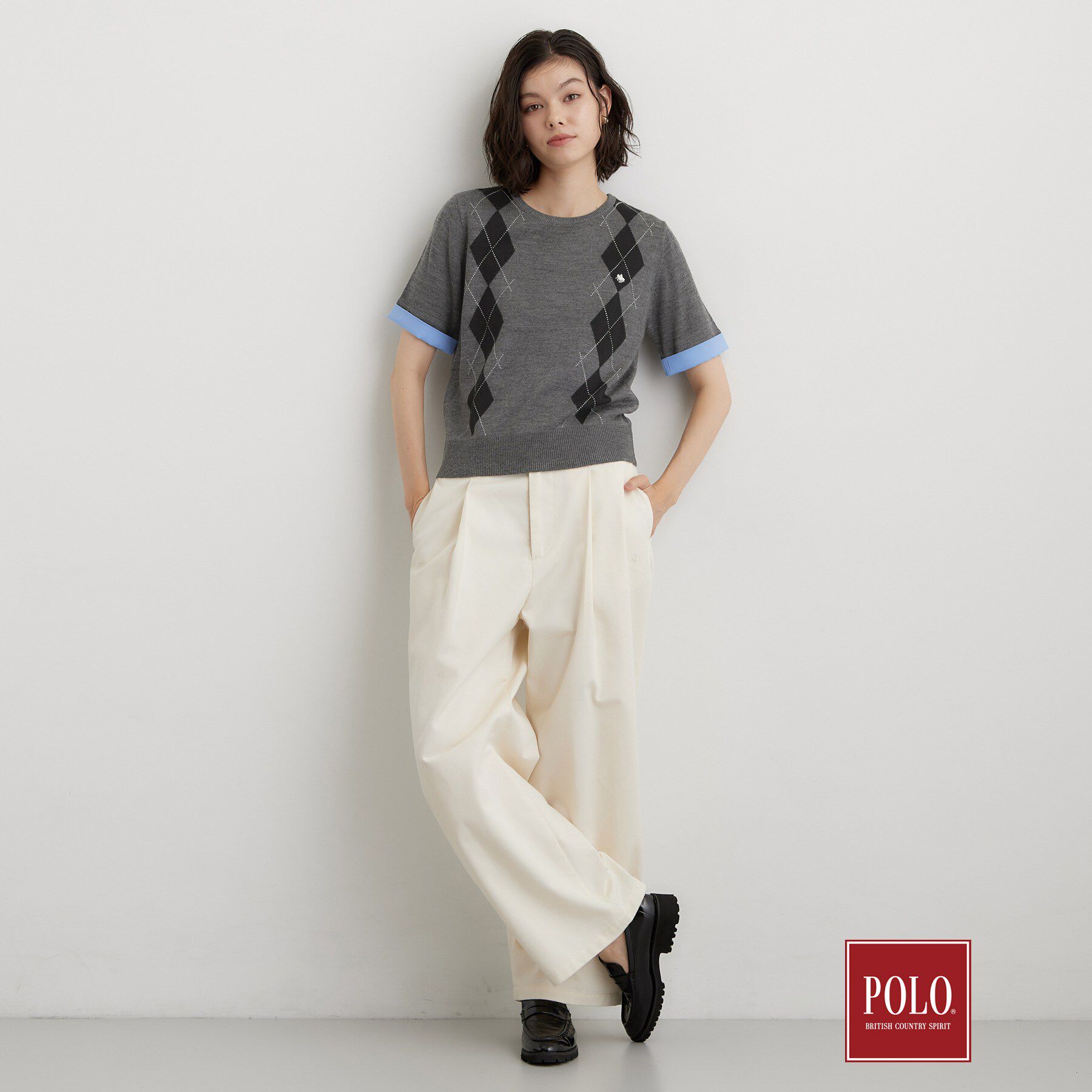 THE SHOP TK「POLO BCS/アーガイル半袖ニット」|ニット・セーター|