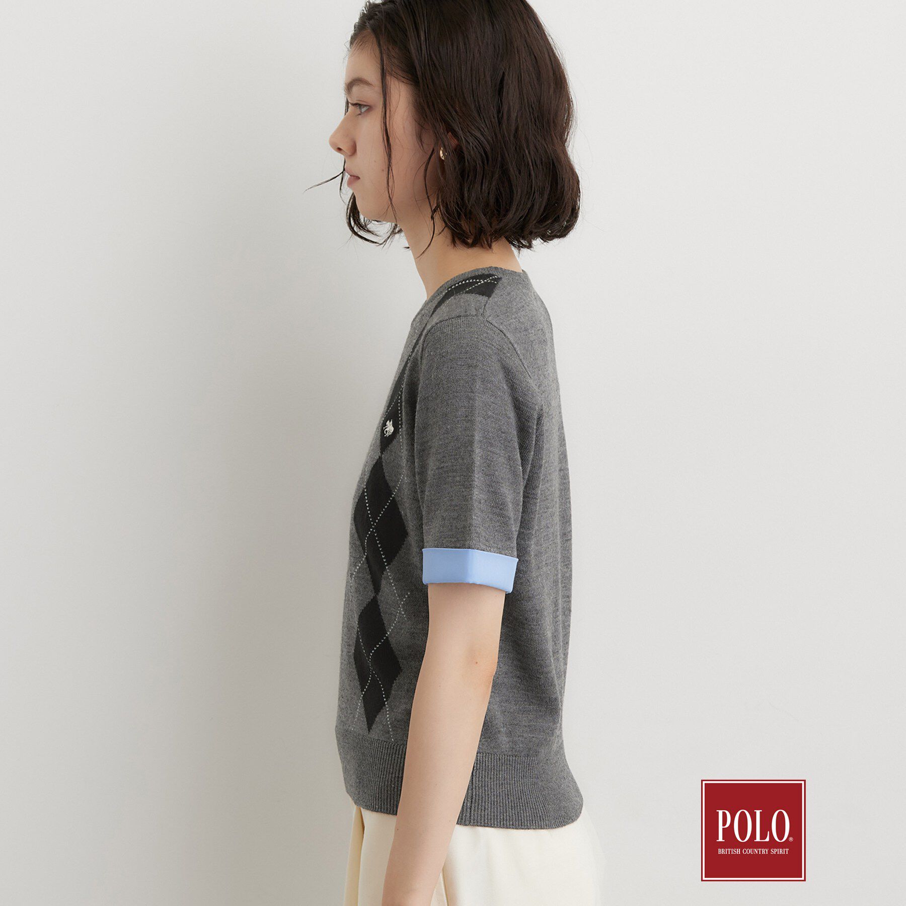 THE SHOP TK「POLO BCS/アーガイル半袖ニット」|ニット・セーター|