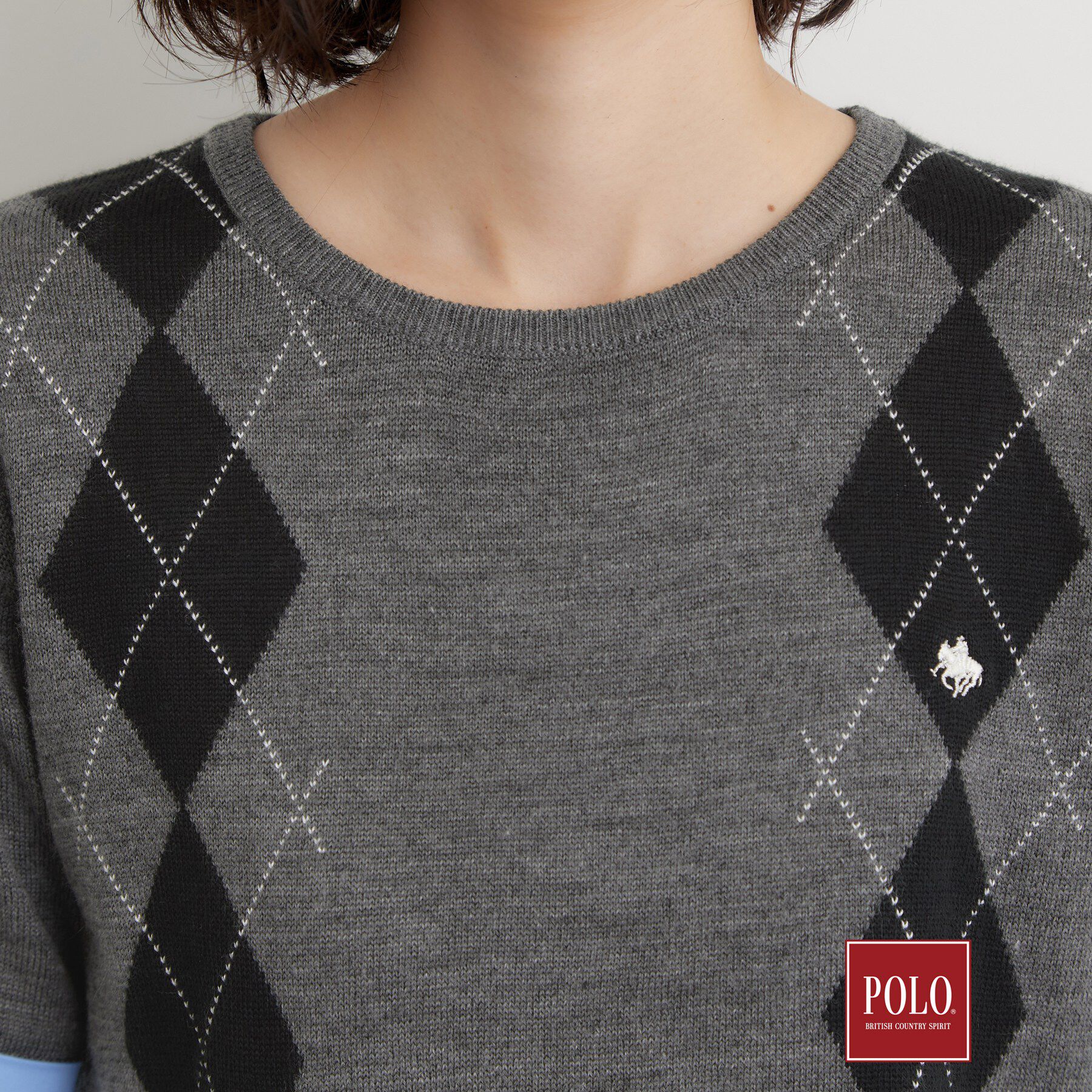 THE SHOP TK「POLO BCS/アーガイル半袖ニット」|ニット・セーター|