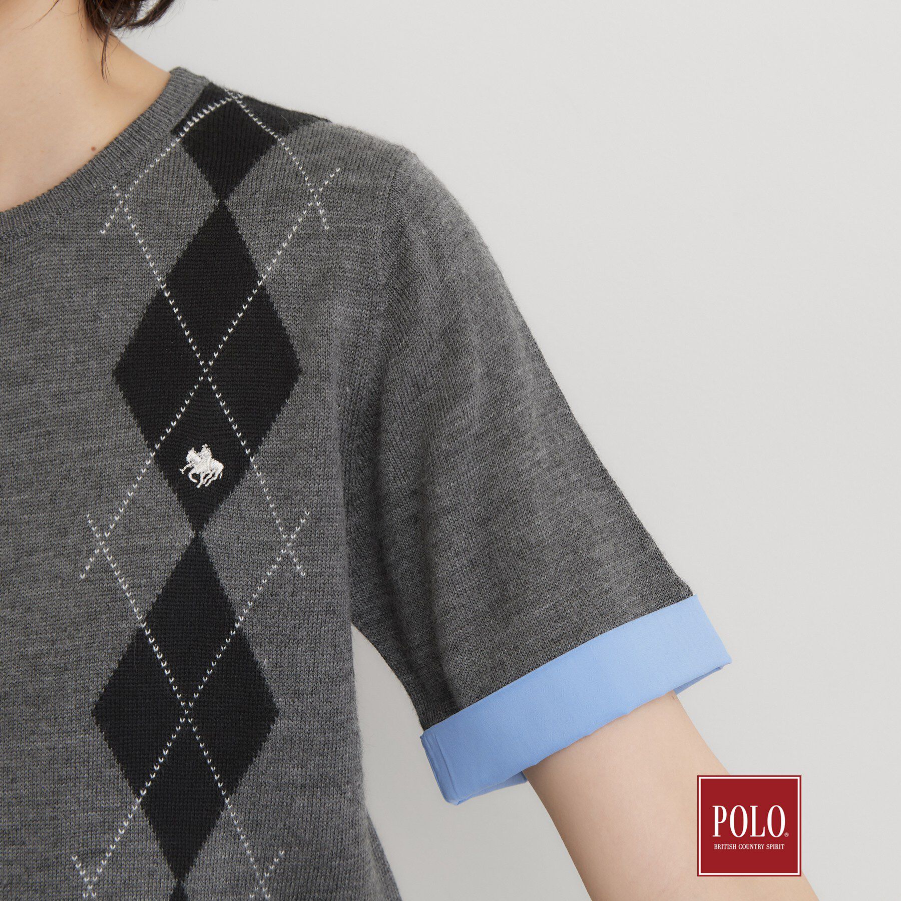 THE SHOP TK「POLO BCS/アーガイル半袖ニット」|ニット・セーター|