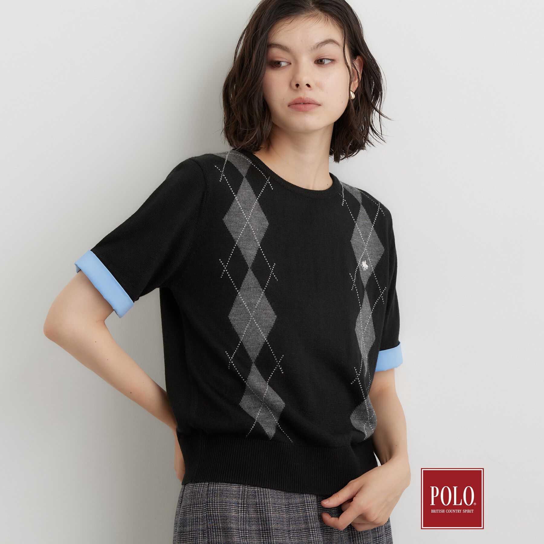 THE SHOP TK「POLO BCS/アーガイル半袖ニット」|ニット・セーター|