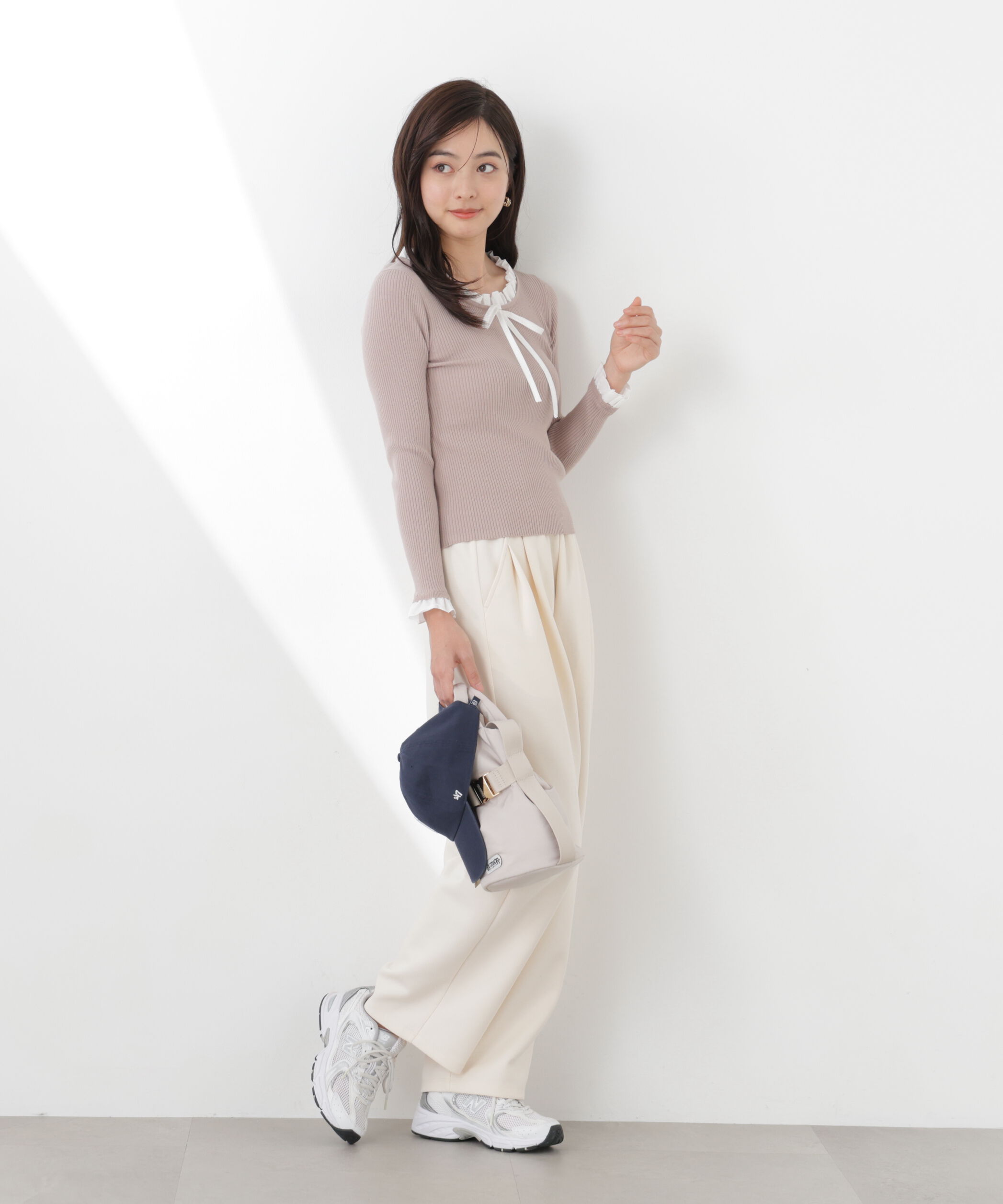 PROPORTION BODY DRESSING「リボン付きフリルニットトップス　26SS」|ニット・セーター|