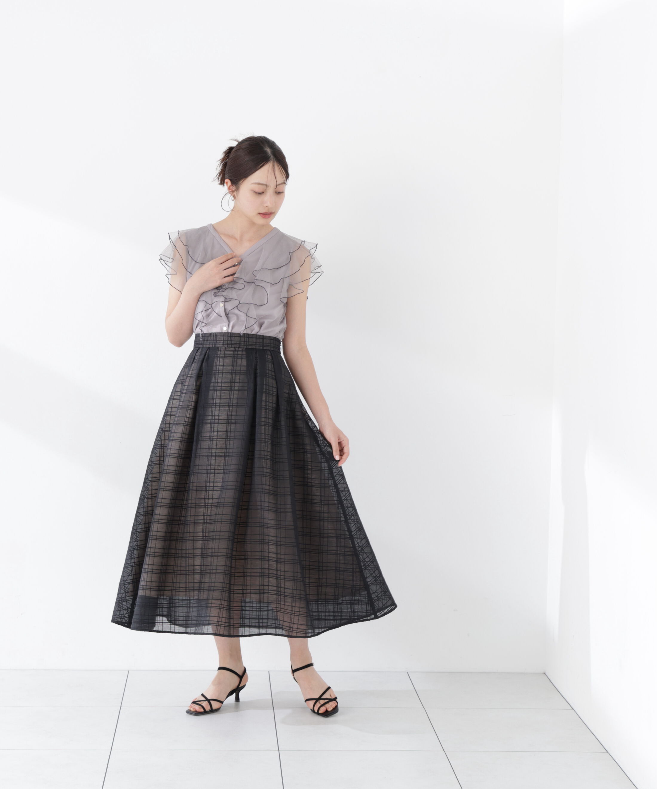 PROPORTION BODY DRESSING「＜中川紅葉さん着用＞シアーチェックタックスカート」|スカート|