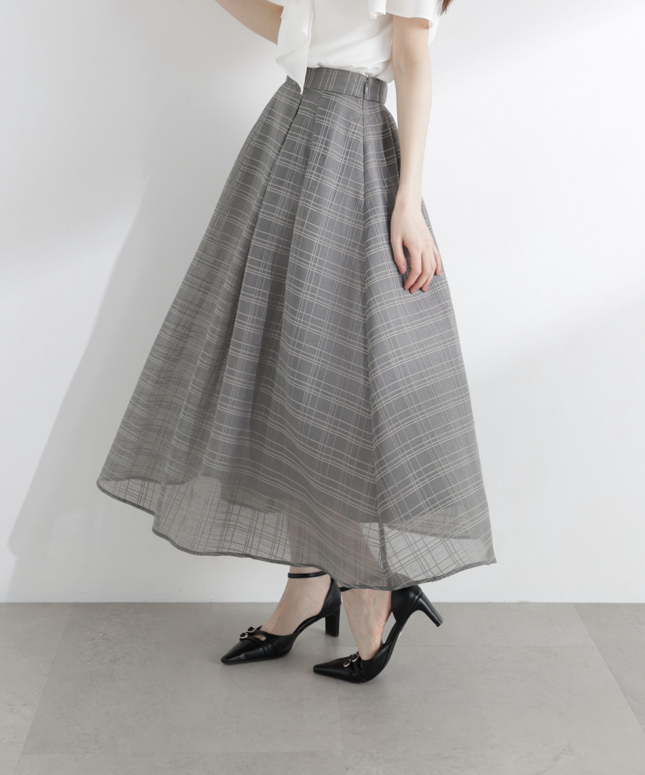 PROPORTION BODY DRESSING「＜中川紅葉さん着用＞シアーチェックタックスカート」|スカート|
