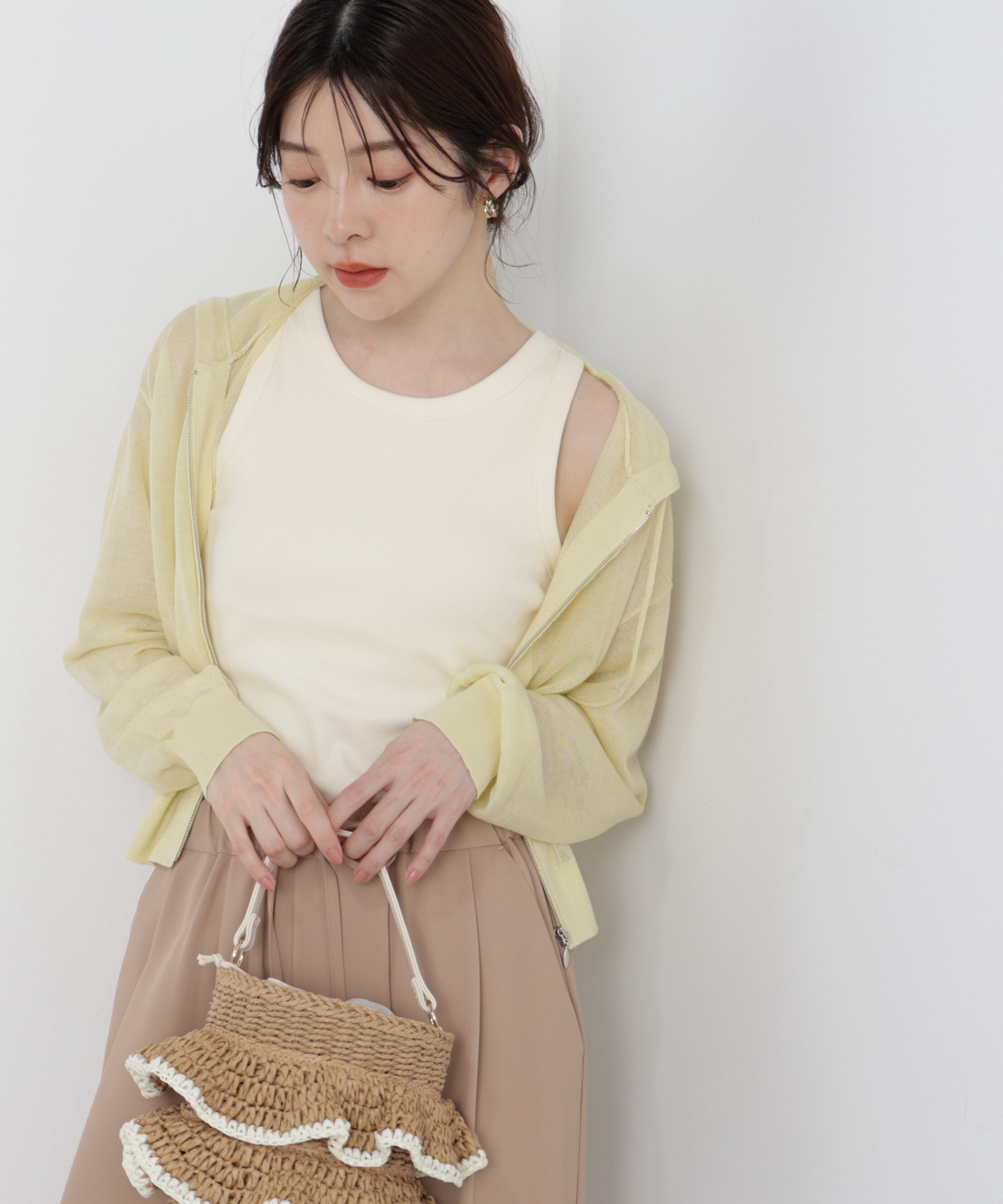 PROPORTION BODY DRESSING「〈a/mie〉シアーニットパーカー」|ニット・セーター|イエロー