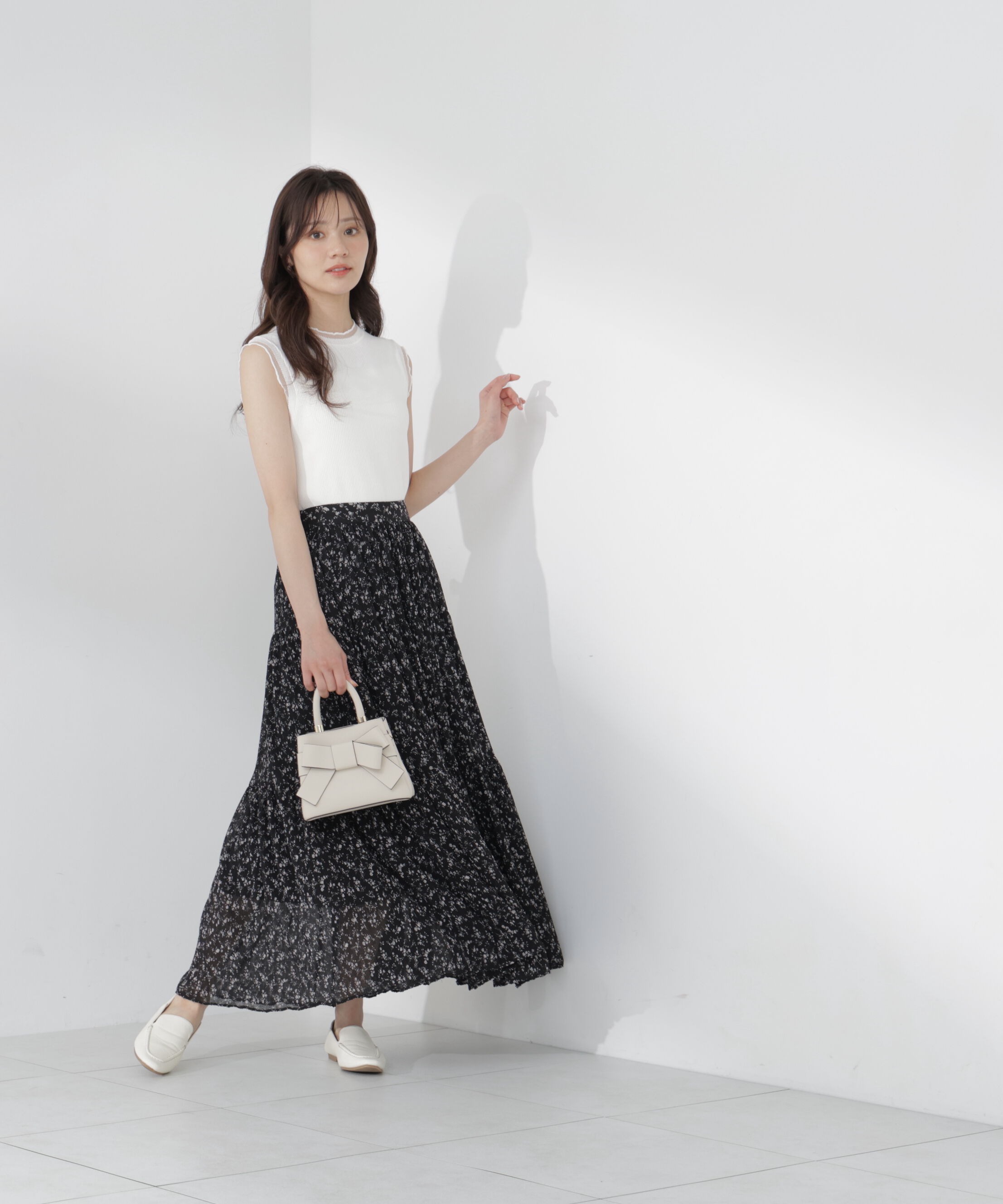 PROPORTION BODY DRESSING「小花プリーツロングスカート26SS」|スカート|ブラック