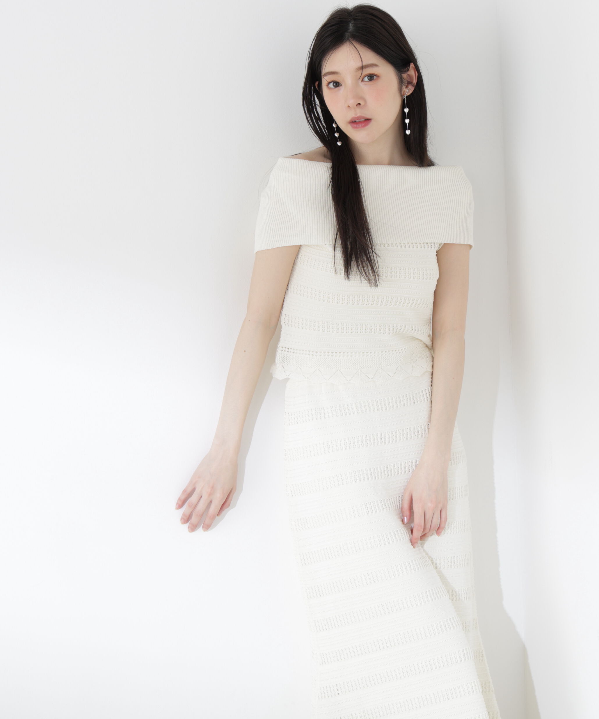 PROPORTION BODY DRESSING「＜中川紅葉さん着用＞透かし編みオフショルセットアップ」|ワンピース|