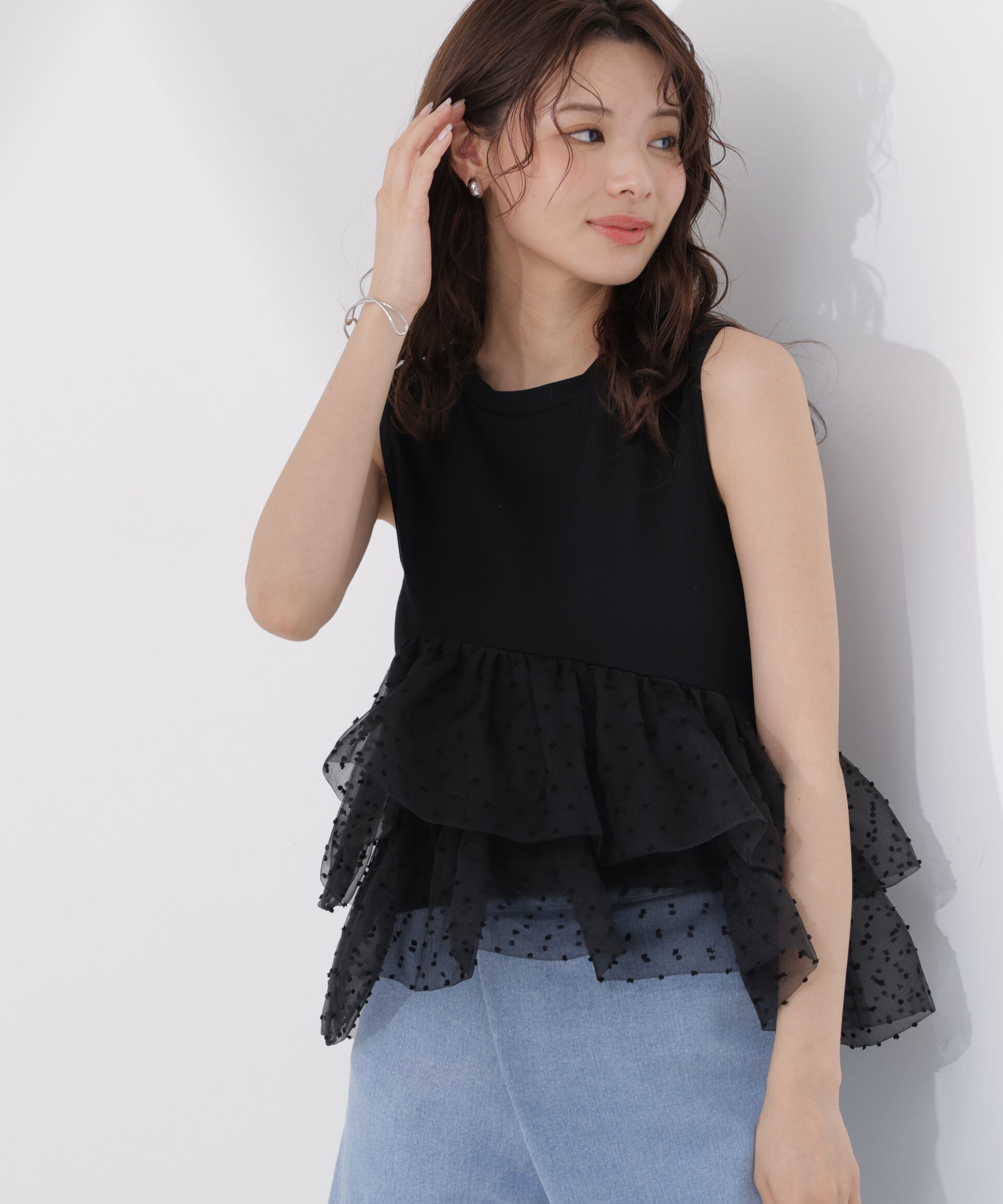 PROPORTION BODY DRESSING「＜EDIT COLOGNE＞ドットチュールカットソー」|Tシャツ・カットソー|
