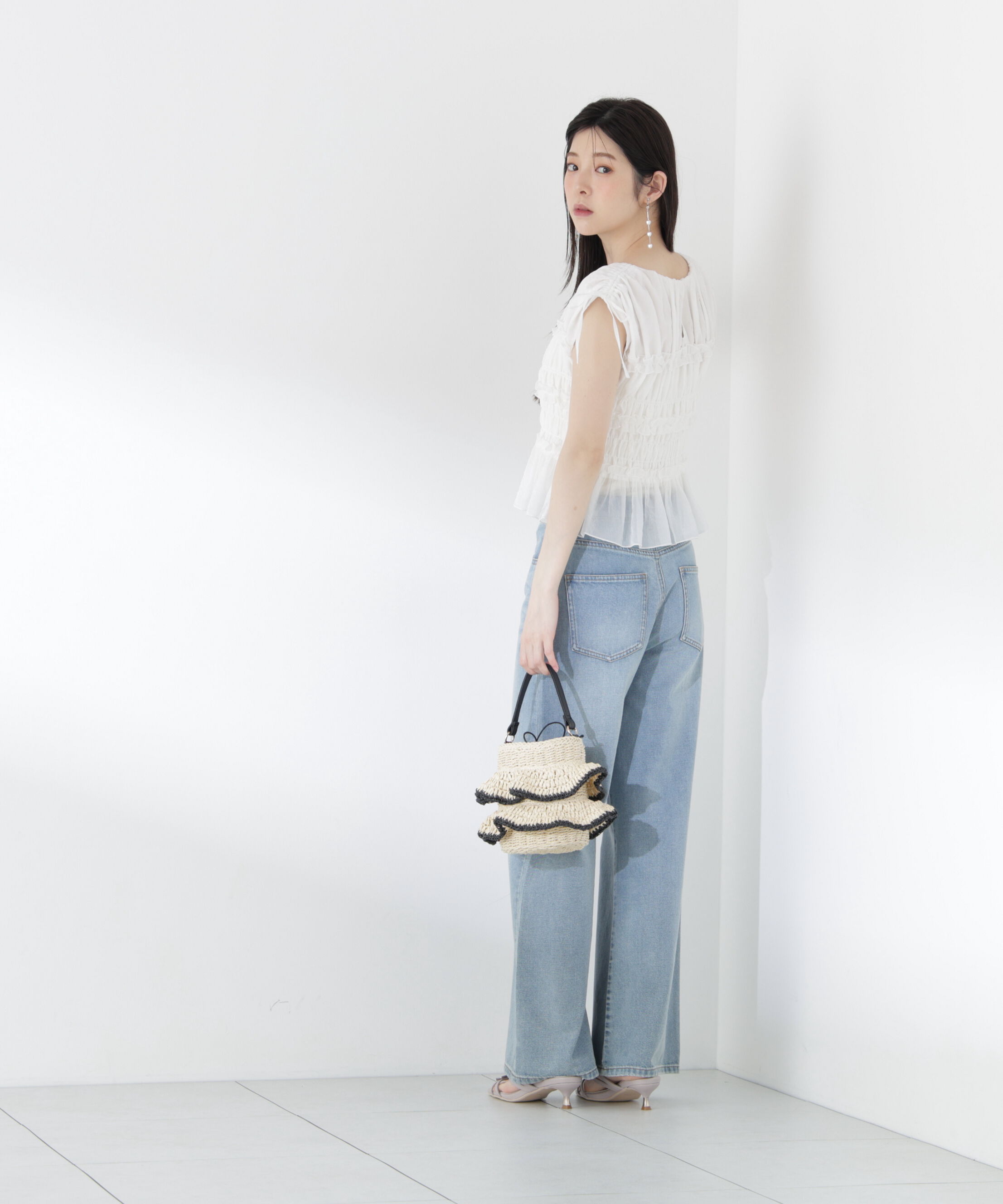 PROPORTION BODY DRESSING「〈a/mie〉シャーリングフリルブラウス＜ブルー：WEB限定＞」|シャツ・ブラウス|