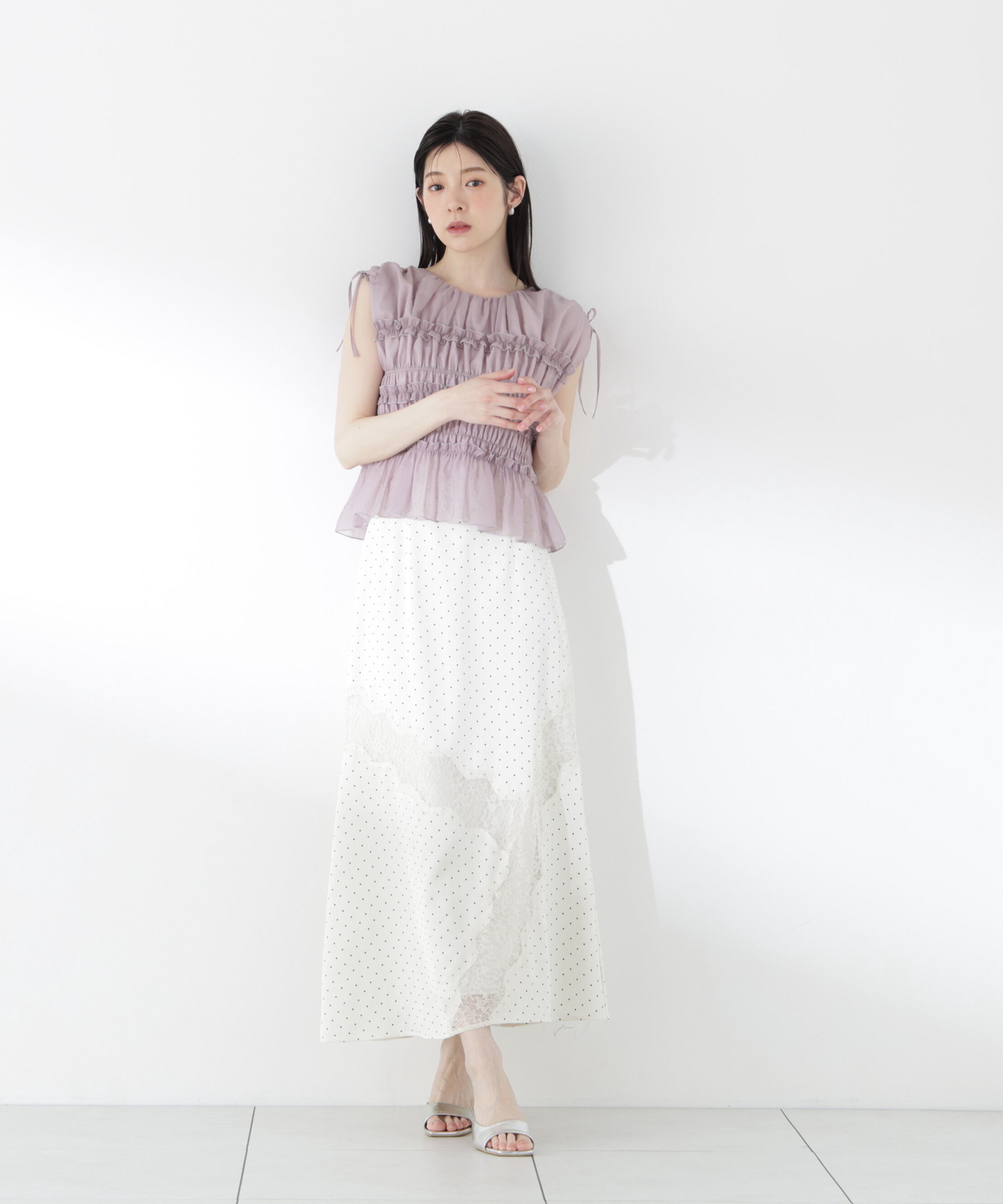 PROPORTION BODY DRESSING「〈a/mie〉シャーリングフリルブラウス＜ブルー：WEB限定＞」|シャツ・ブラウス|